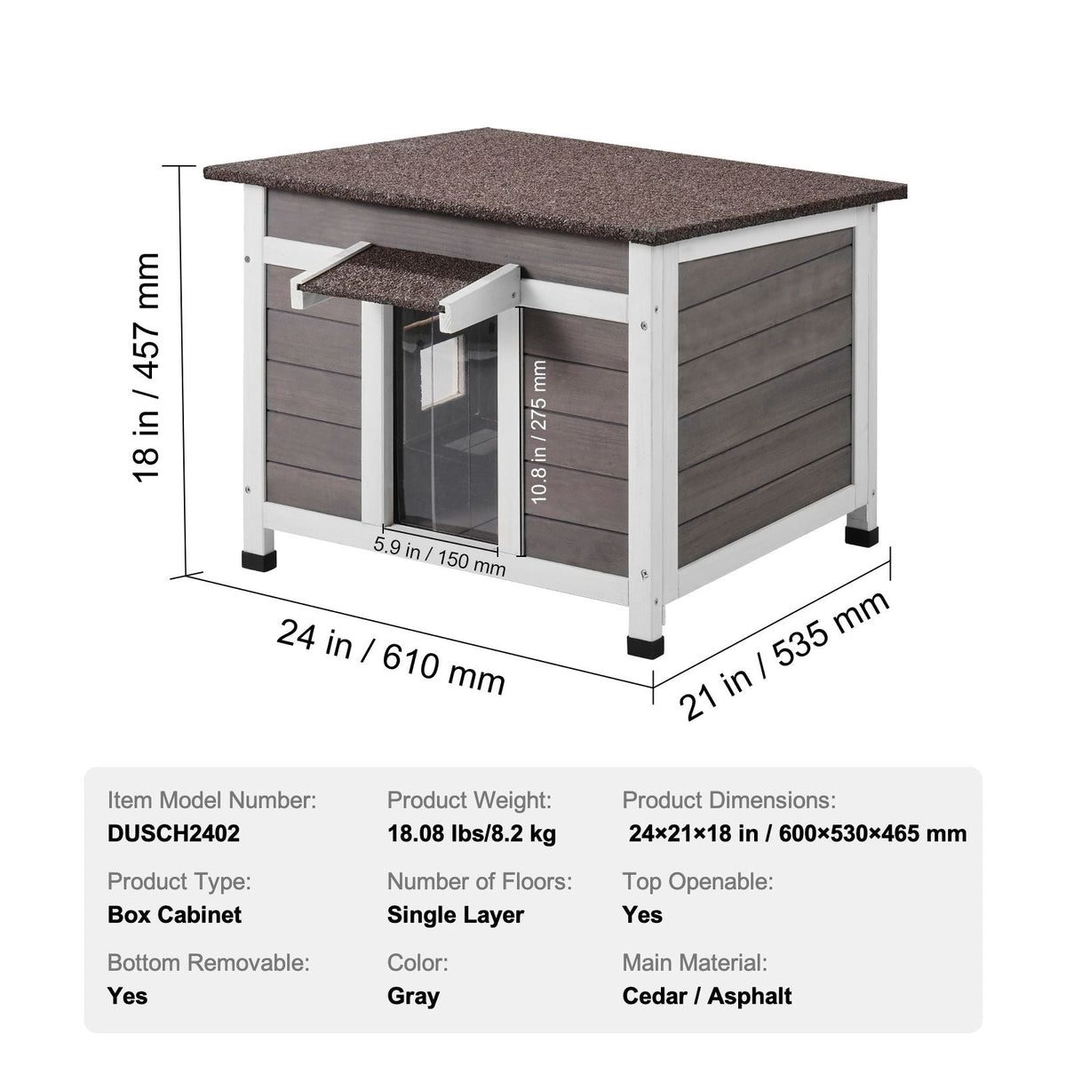 Outdoor Cat House Weatherproof, Feral Cat Shelter for Multiple Cats, Outdoor Wooden Cat Rabbit House with a Window, Open Roof and PVC Door Flaps, 24"L x 21"W x 18"H