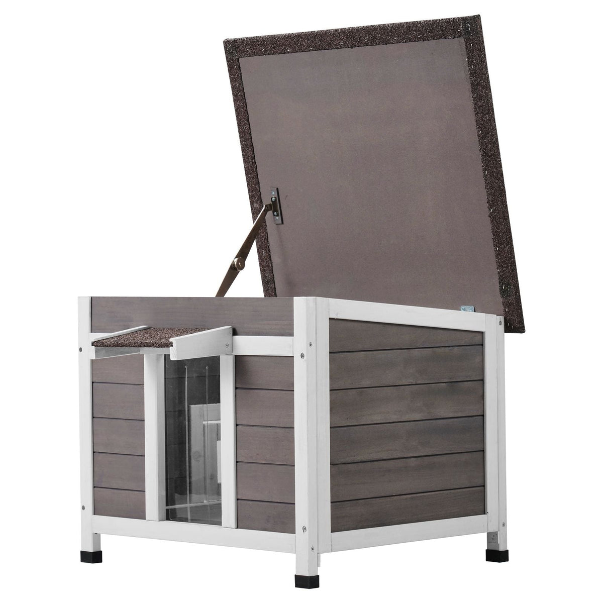 Outdoor Cat House Weatherproof, Feral Cat Shelter for Multiple Cats, Outdoor Wooden Cat Rabbit House with a Window, Open Roof and PVC Door Flaps, 24"L x 21"W x 18"H