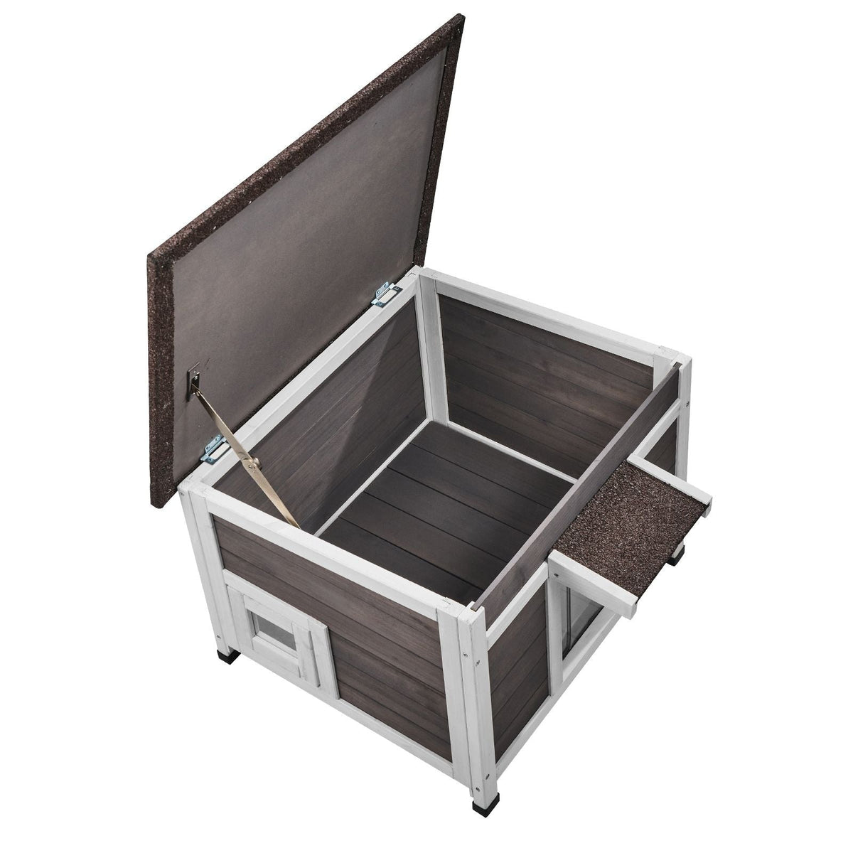 Outdoor Cat House Weatherproof, Feral Cat Shelter for Multiple Cats, Outdoor Wooden Cat Rabbit House with a Window, Open Roof and PVC Door Flaps, 24"L x 21"W x 18"H