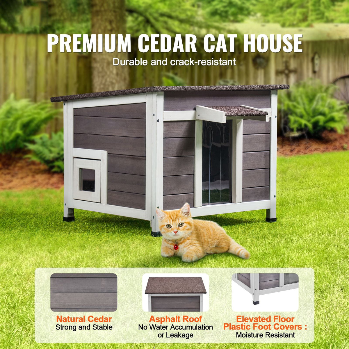 Outdoor Cat House Weatherproof, Feral Cat Shelter for Multiple Cats, Outdoor Wooden Cat Rabbit House with a Window, Open Roof and PVC Door Flaps, 24"L x 21"W x 18"H