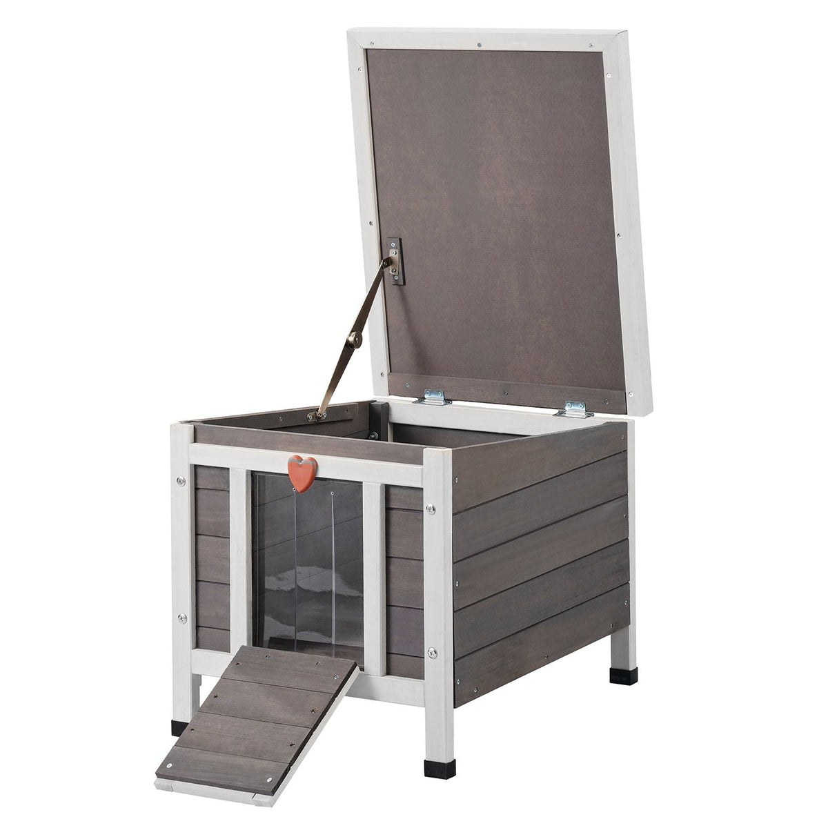 Outdoor Cat House Weatherproof, Feral Cat Shelter for Multiple Cats, Outdoor Wooden Cat Rabbit House with PVC Door Flaps and Open Roof, 21"L x 17"W x 17"H