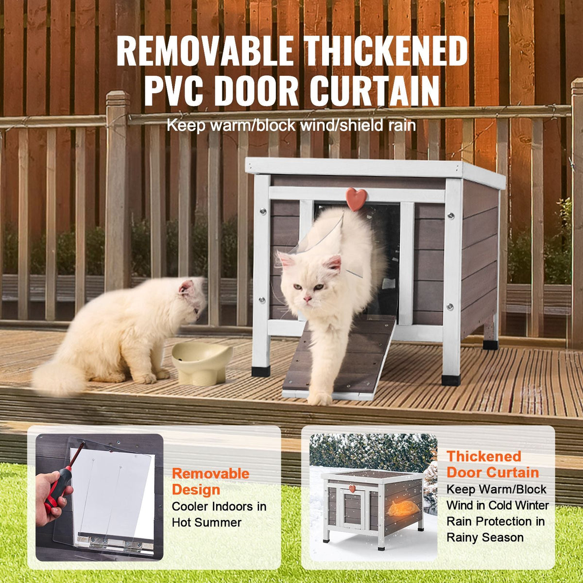 Outdoor Cat House Weatherproof, Feral Cat Shelter for Multiple Cats, Outdoor Wooden Cat Rabbit House with PVC Door Flaps and Open Roof, 21"L x 17"W x 17"H
