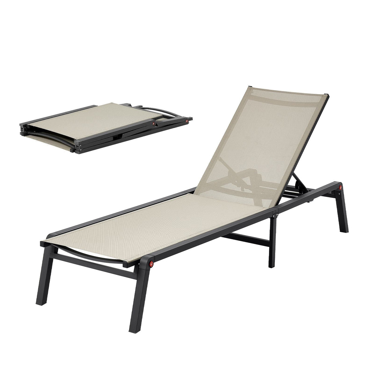 Outdoor Chaise Lounge Chair, 400 lbs Weight Capacity, Foldable Sun Tanning Chair, 5 Adjustable Positions, Easy Assembly, Heavy Duty Aluminum Pool Recliner Lounge Chairs, for Beach Yard Patio