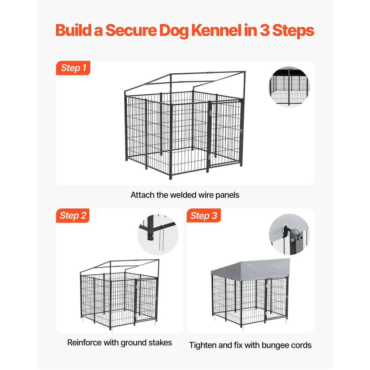 Outdoor Dog Kennel, 3.67 x 3.78 x 4.1 ft Large Dog Kennel with Secure Lock, Outside Dogs Enclosures with UV-Resistant & Waterproof Roof Cover, Heavy Duty Pet Crate Cage Run for Large Dogs
