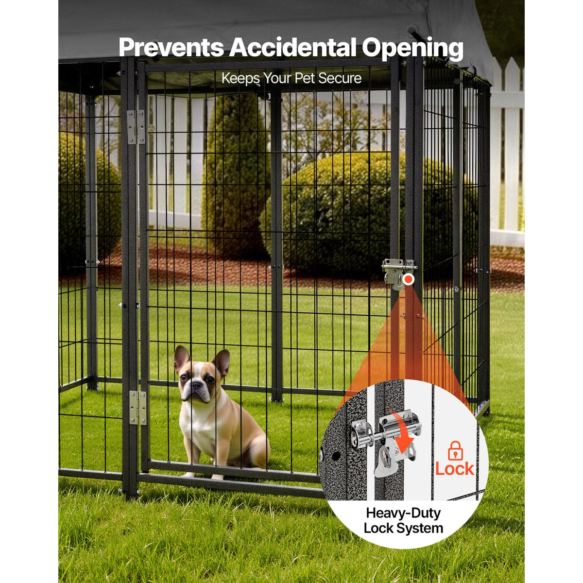 Outdoor Dog Kennel, 3.67 x 3.78 x 4.1 ft Large Dog Kennel with Secure Lock, Outside Dogs Enclosures with UV-Resistant & Waterproof Roof Cover, Heavy Duty Pet Crate Cage Run for Large Dogs