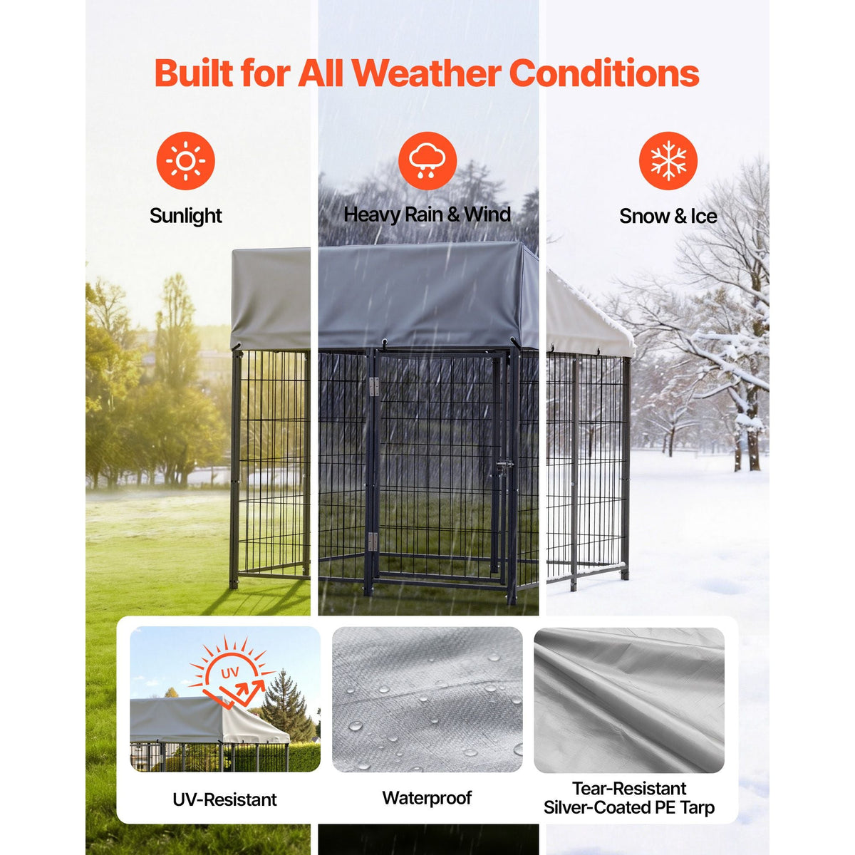 Outdoor Dog Kennel, 3.67 x 3.78 x 4.1 ft Large Dog Kennel with Secure Lock, Outside Dogs Enclosures with UV-Resistant & Waterproof Roof Cover, Heavy Duty Pet Crate Cage Run for Large Dogs