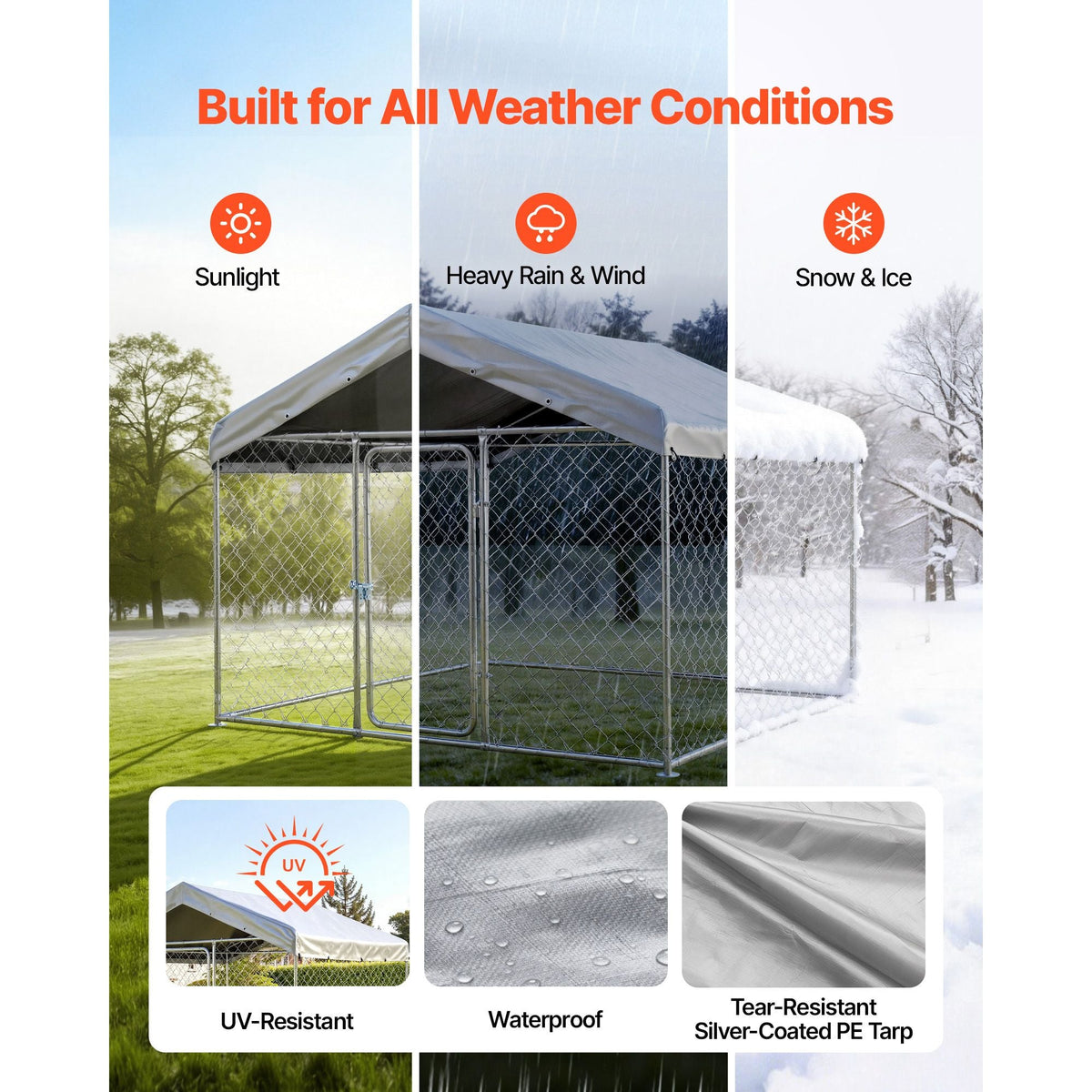 Outdoor Dog Kennel, 6.56 x 6.56 x 5.25 ft Large Dog Kennel with Secure Lock, Outside Dogs Enclosures with UV-Resistant & Waterproof Roof Cover, Heavy Duty Pet Crate Cage Run for Large Dogs
