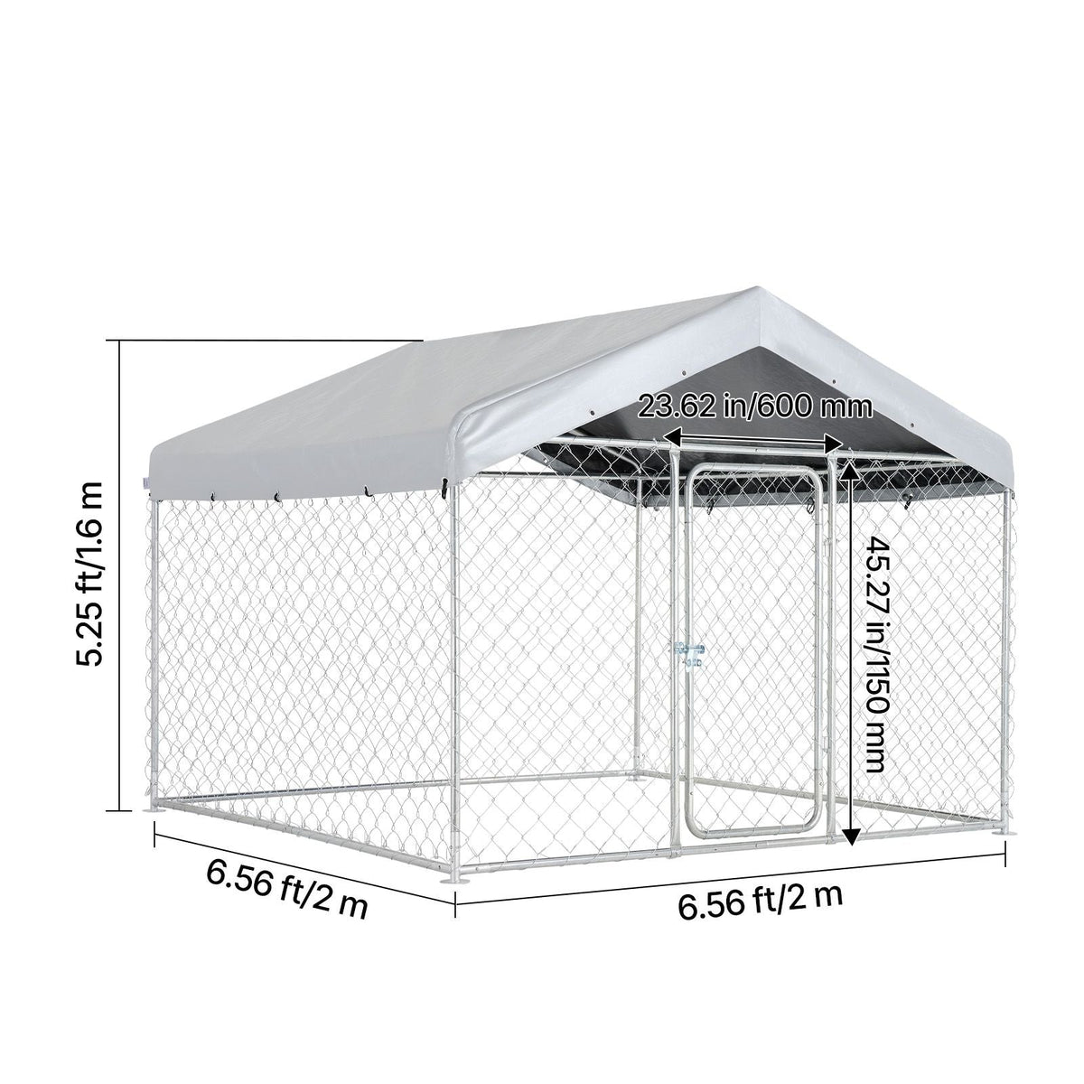 Outdoor Dog Kennel, 6.56 x 6.56 x 5.25 ft Large Dog Kennel with Secure Lock, Outside Dogs Enclosures with UV-Resistant & Waterproof Roof Cover, Heavy Duty Pet Crate Cage Run for Large Dogs