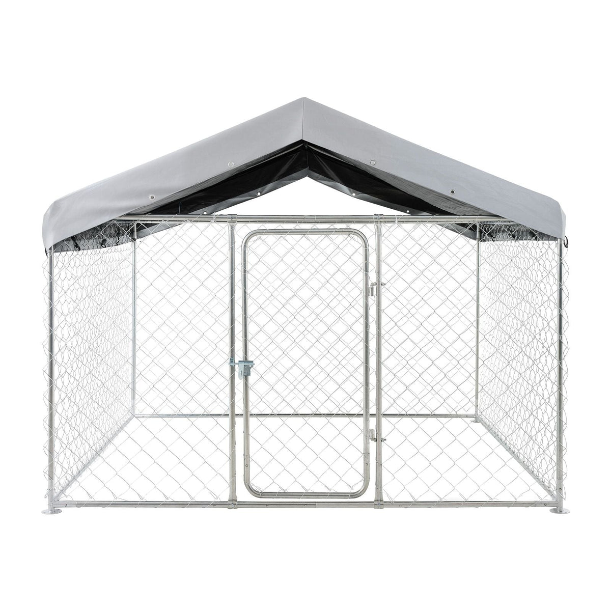 Outdoor Dog Kennel, 6.56 x 6.56 x 5.25 ft Large Dog Kennel with Secure Lock, Outside Dogs Enclosures with UV-Resistant & Waterproof Roof Cover, Heavy Duty Pet Crate Cage Run for Large Dogs