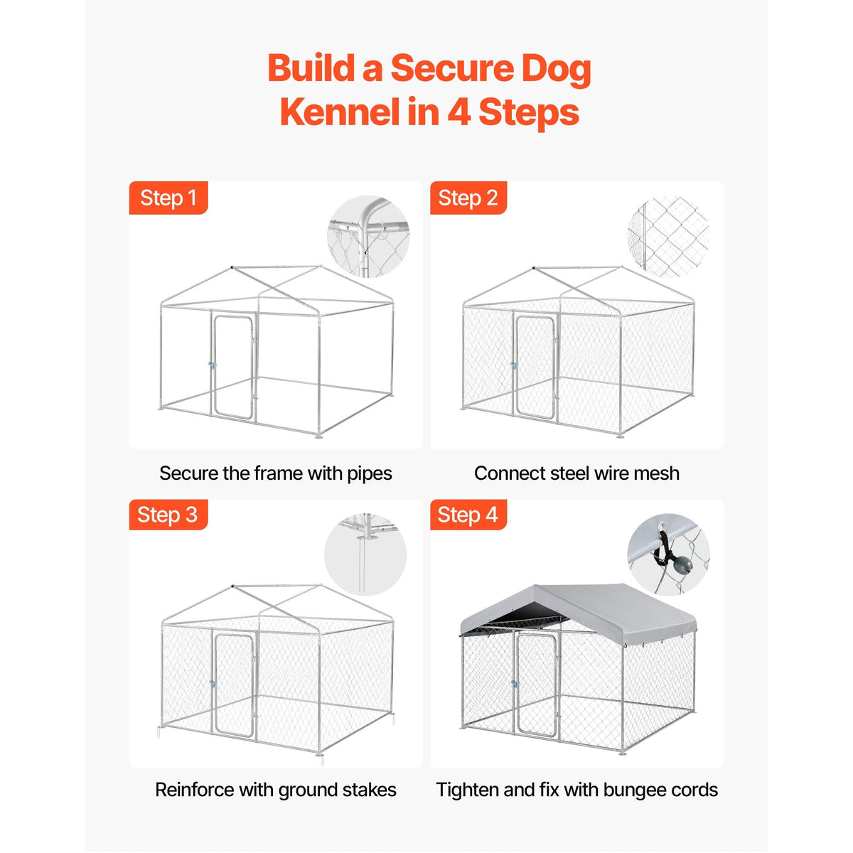 Outdoor Dog Kennel, 6.56 x 6.56 x 5.25 ft Large Dog Kennel with Secure Lock, Outside Dogs Enclosures with UV-Resistant & Waterproof Roof Cover, Heavy Duty Pet Crate Cage Run for Large Dogs