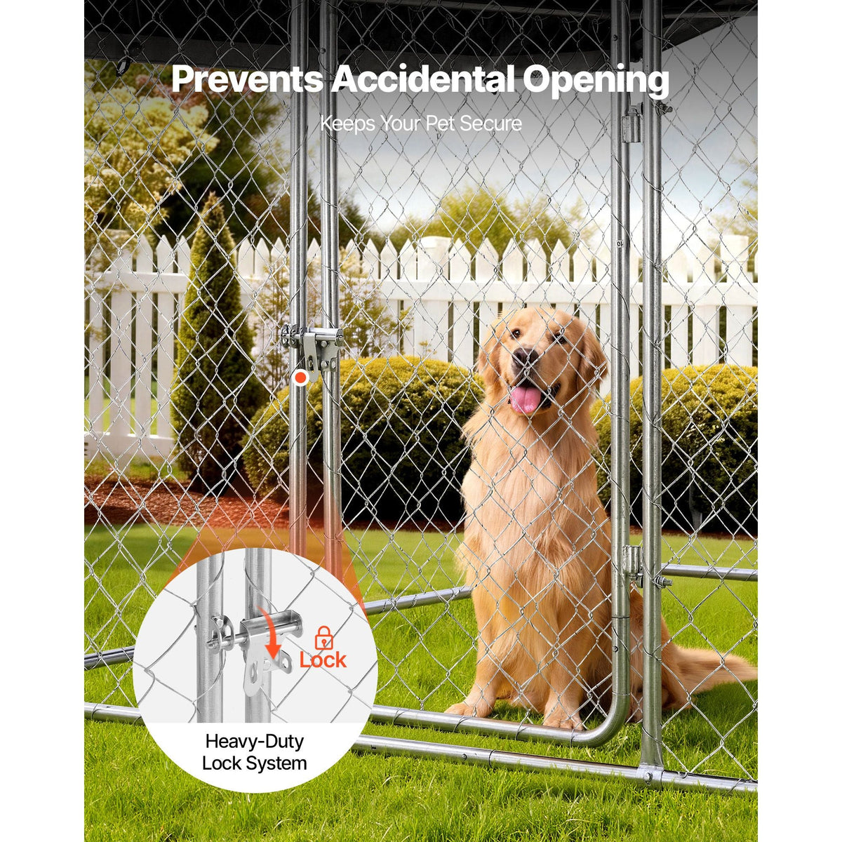 Outdoor Dog Kennel, 6.56 x 6.56 x 5.25 ft Large Dog Kennel with Secure Lock, Outside Dogs Enclosures with UV-Resistant & Waterproof Roof Cover, Heavy Duty Pet Crate Cage Run for Large Dogs