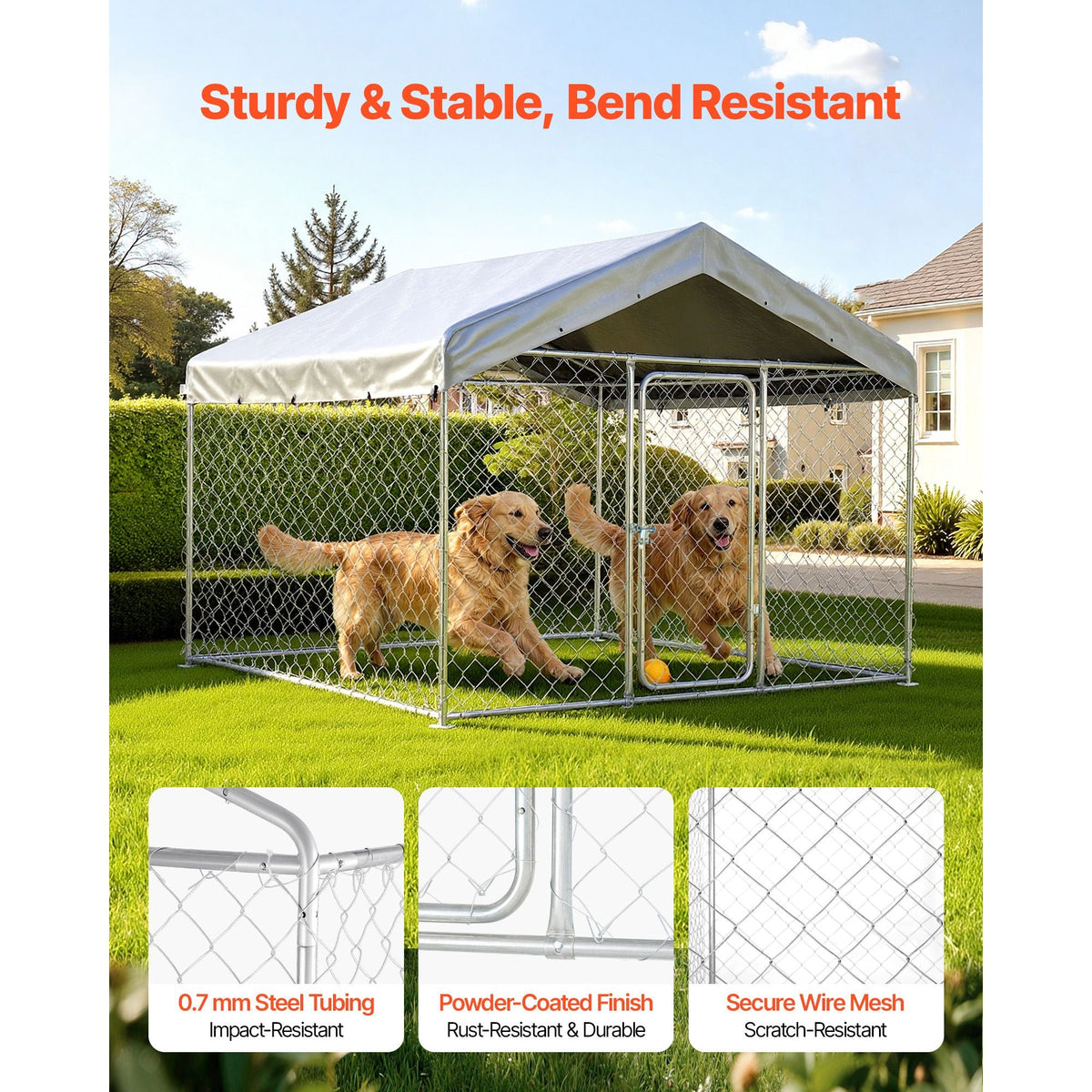 Outdoor Dog Kennel, 6.56 x 6.56 x 5.25 ft Large Dog Kennel with Secure Lock, Outside Dogs Enclosures with UV-Resistant & Waterproof Roof Cover, Heavy Duty Pet Crate Cage Run for Large Dogs