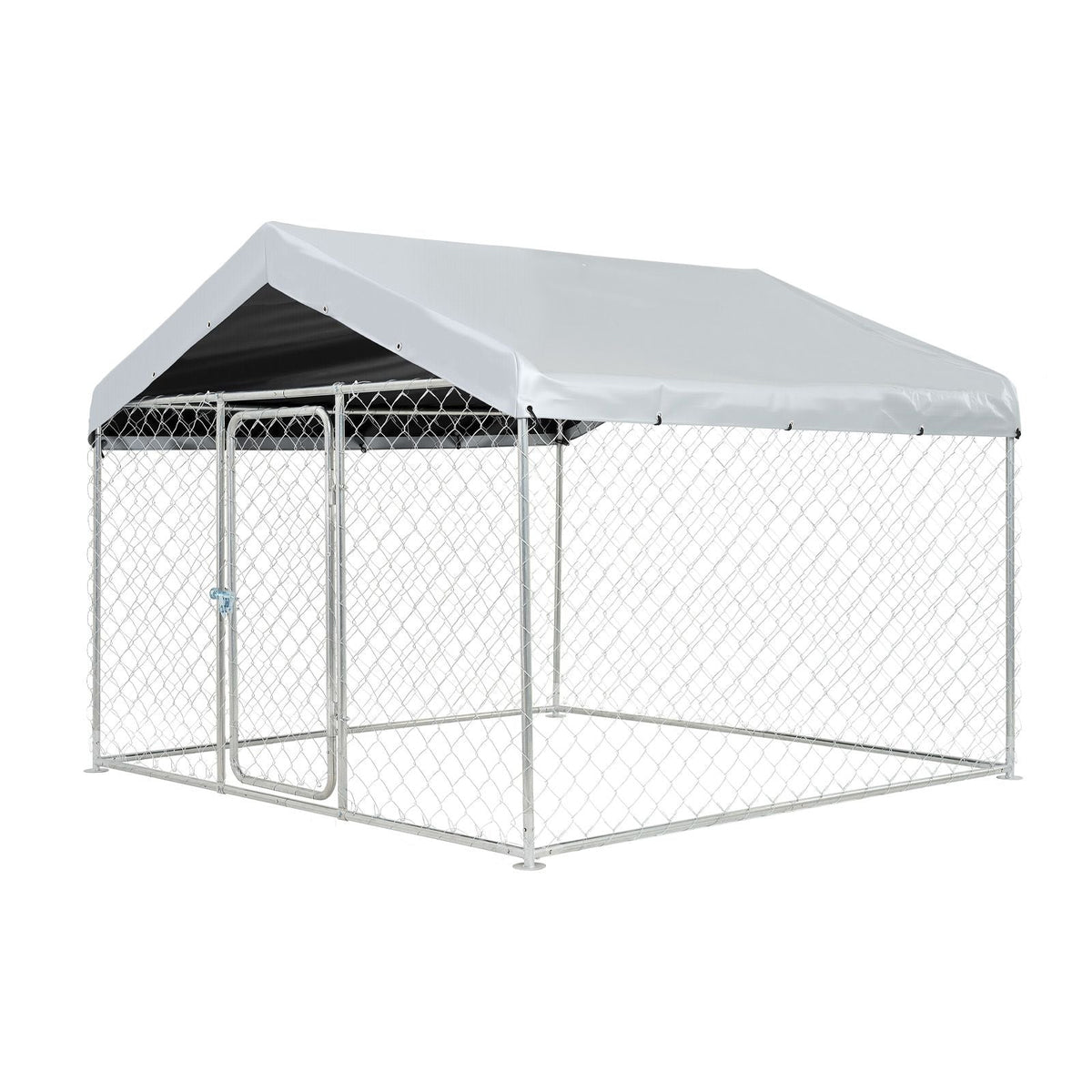 Outdoor Dog Kennel, 6.56 x 6.56 x 5.25 ft Large Dog Kennel with Secure Lock, Outside Dogs Enclosures with UV-Resistant & Waterproof Roof Cover, Heavy Duty Pet Crate Cage Run for Large Dogs