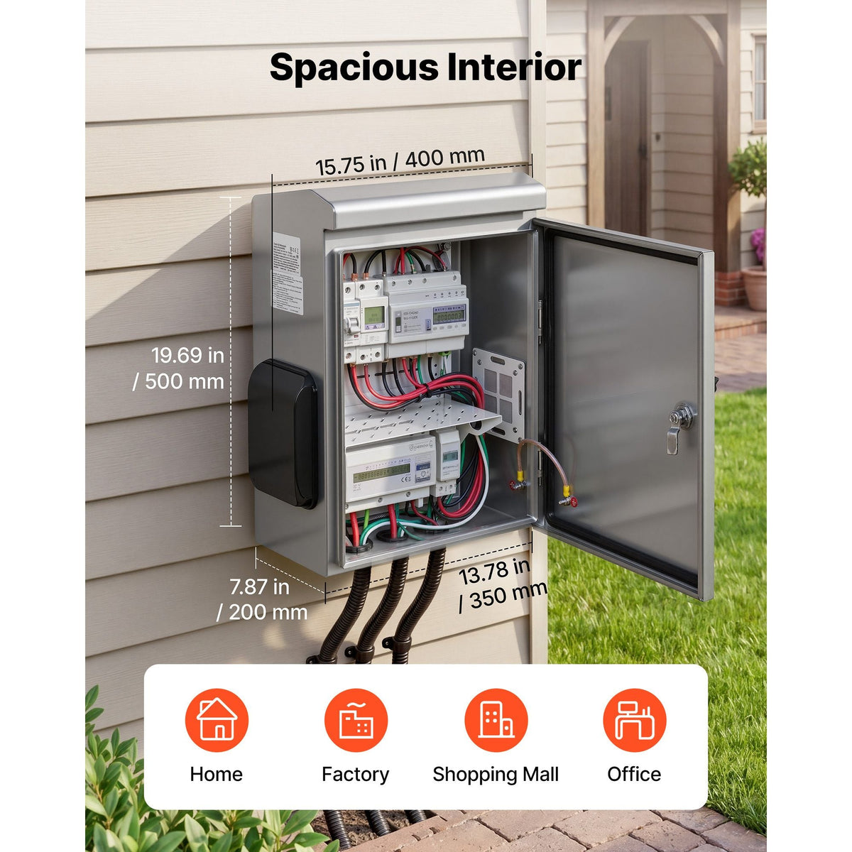 Outdoor Electrical Box, 20 x 16 x 8 in, Stainless Steel Ventilated Electrical Enclosure with Thermostat and Fan, Rain Hood, Hinge Connection, IP65 Waterproof Junction Box, Wall/Pole Mounted,