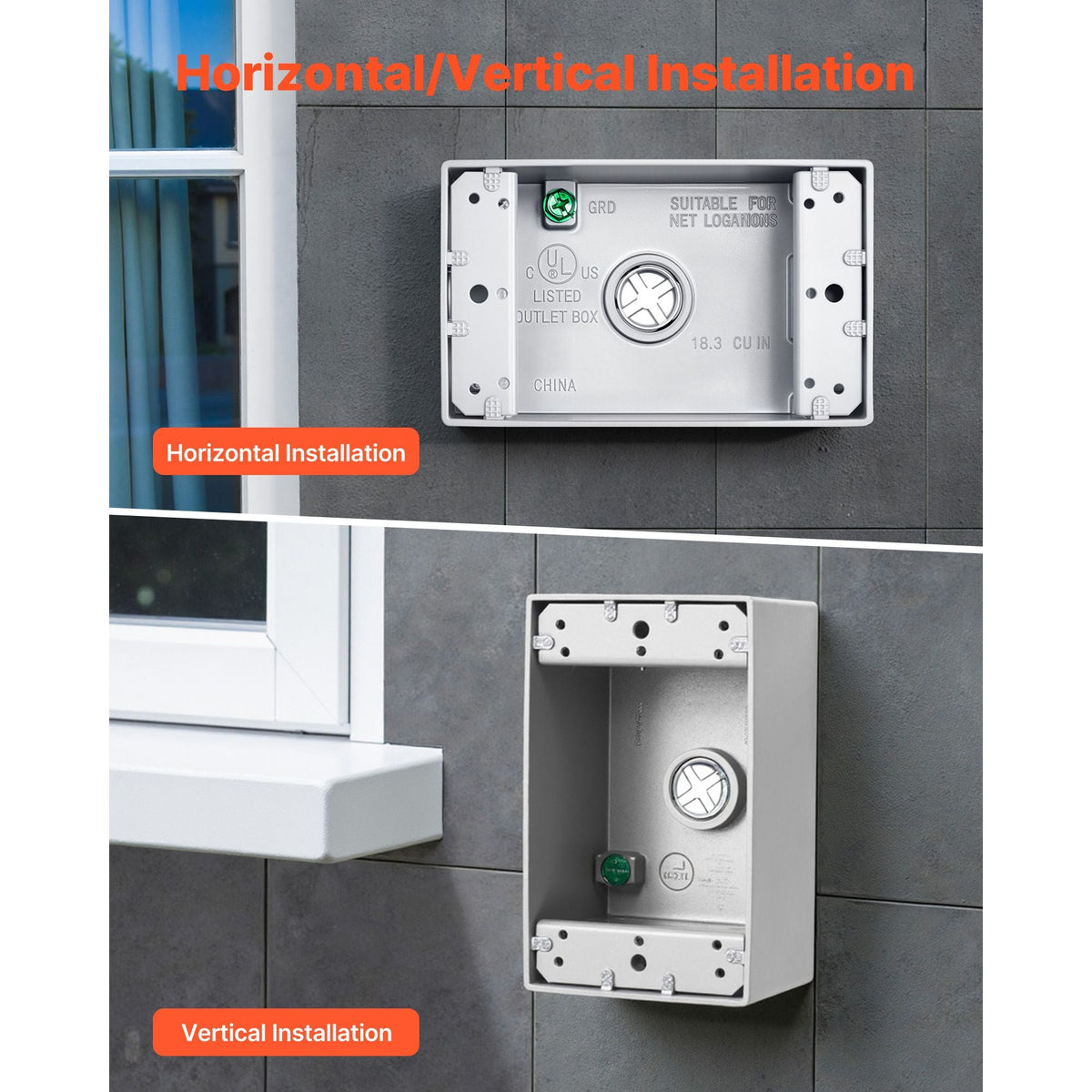 Outdoor Electrical Box, 4.5 x 2.8 x 2 in, Weatherproof Outlet Junction Box, Suitable 1/2-Inch or 3/4-Inch Electrical Conduit, 18.3 Cu.In Large Capacity Plug Receptacle Protector, 4PCS, Gray