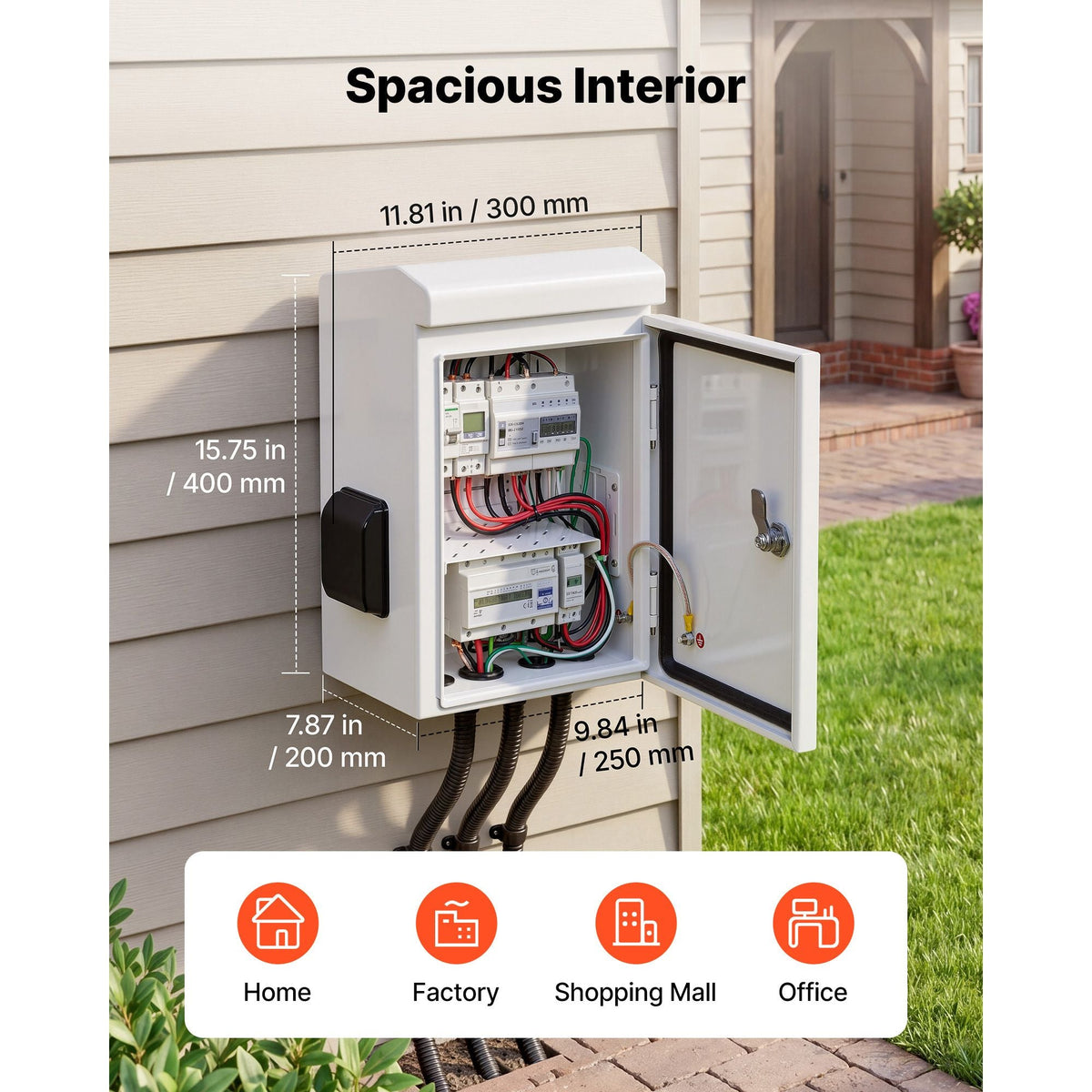 Outdoor Electrical Box, Cold-Rolled Steel, Electrical Junction Box with Thermostat and Fan, Rain Hood, Ventilated Design, IP65 Waterproof Hinged Enclosure, Wall/Pole Mounted, 16 x 12 x 8 in