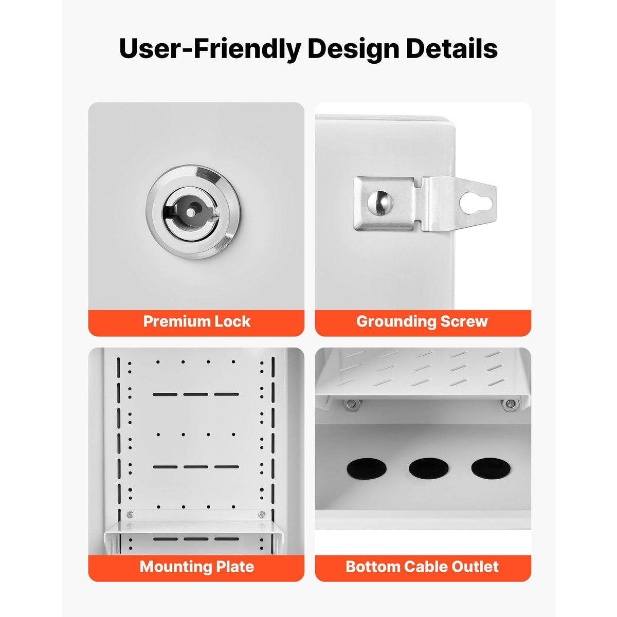Outdoor Electrical Box, Cold-Rolled Steel, Electrical Junction Box with Thermostat and Fan, Rain Hood, Ventilated Design, IP65 Waterproof Hinged Enclosure, Wall/Pole Mounted, 16 x 12 x 8 in