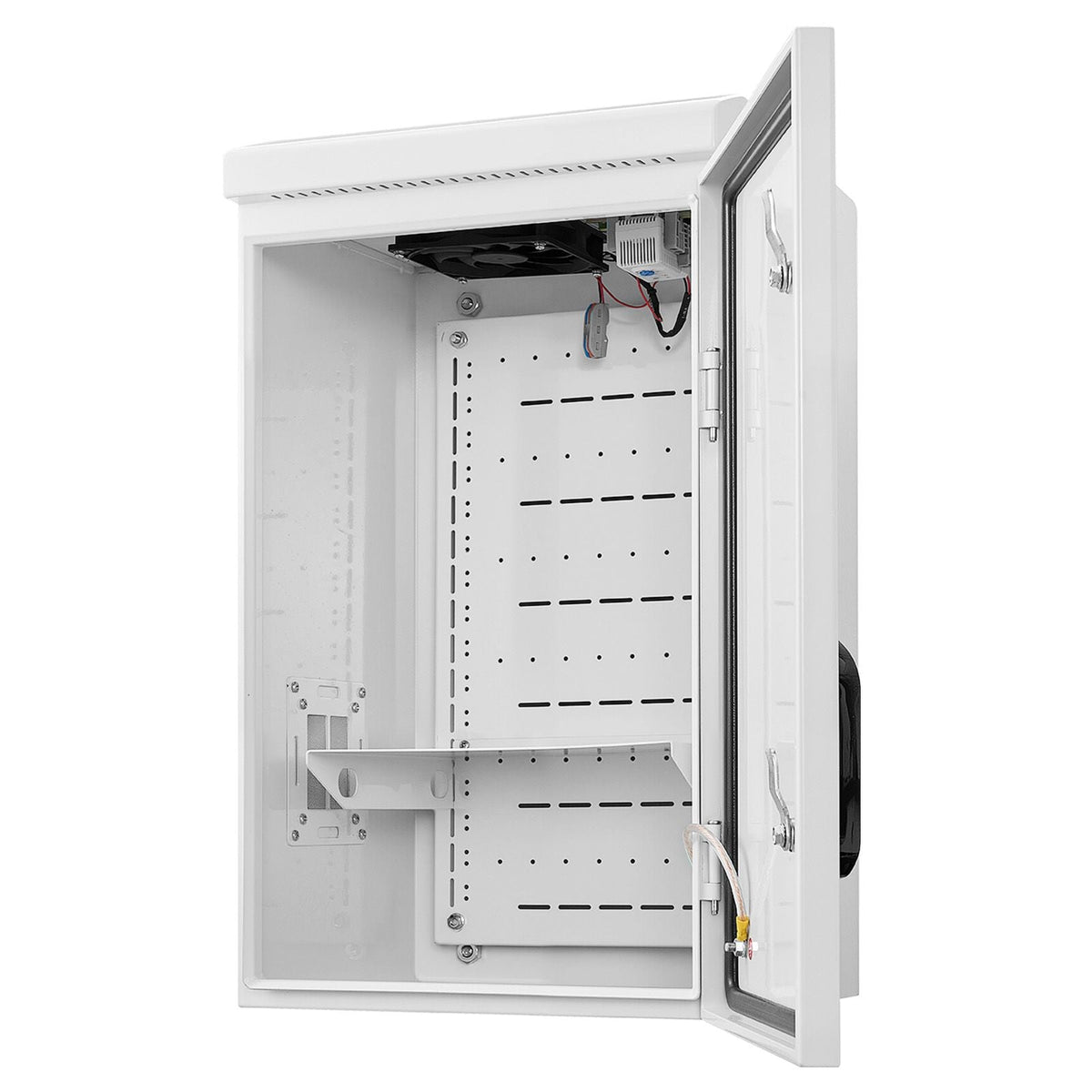 Outdoor Electrical Box, Cold-Rolled Steel, Electrical Junction Box with Thermostat and Fan, Rain Hood, Ventilated Design, IP65 Waterproof Hinged Enclosure, Wall/Pole Mounted, 24 x 16 x 12 in