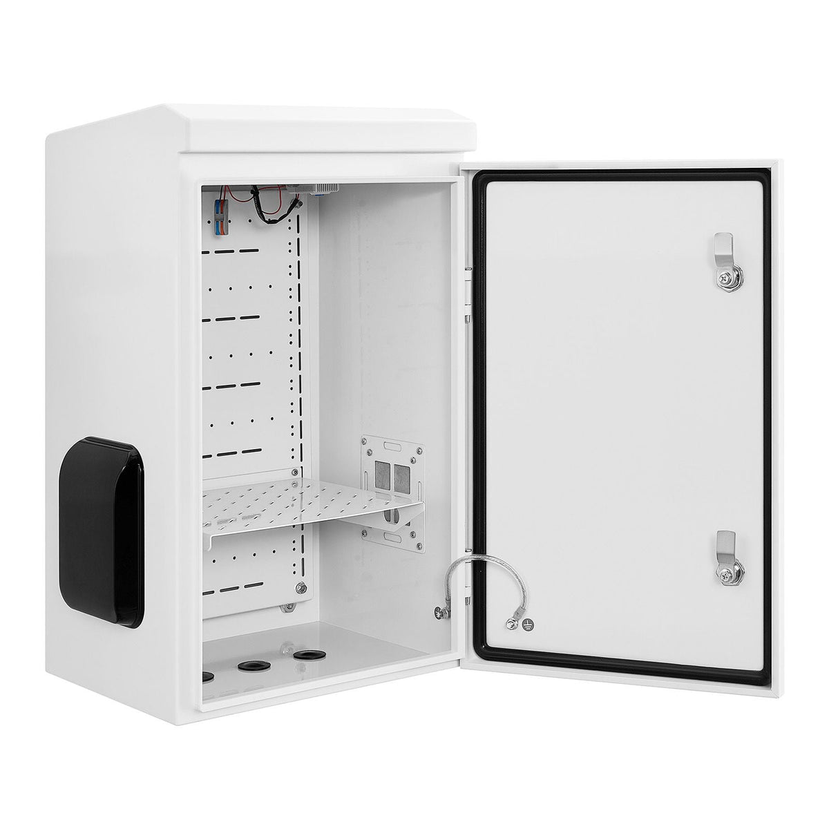 Outdoor Electrical Box, Cold-Rolled Steel, Electrical Junction Box with Thermostat and Fan, Rain Hood, Ventilated Design, IP65 Waterproof Hinged Enclosure, Wall/Pole Mounted, 24 x 16 x 12 in