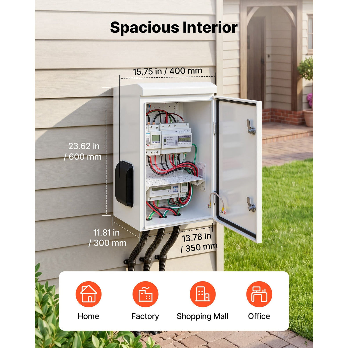 Outdoor Electrical Box, Cold-Rolled Steel, Electrical Junction Box with Thermostat and Fan, Rain Hood, Ventilated Design, IP65 Waterproof Hinged Enclosure, Wall/Pole Mounted, 24 x 16 x 12 in