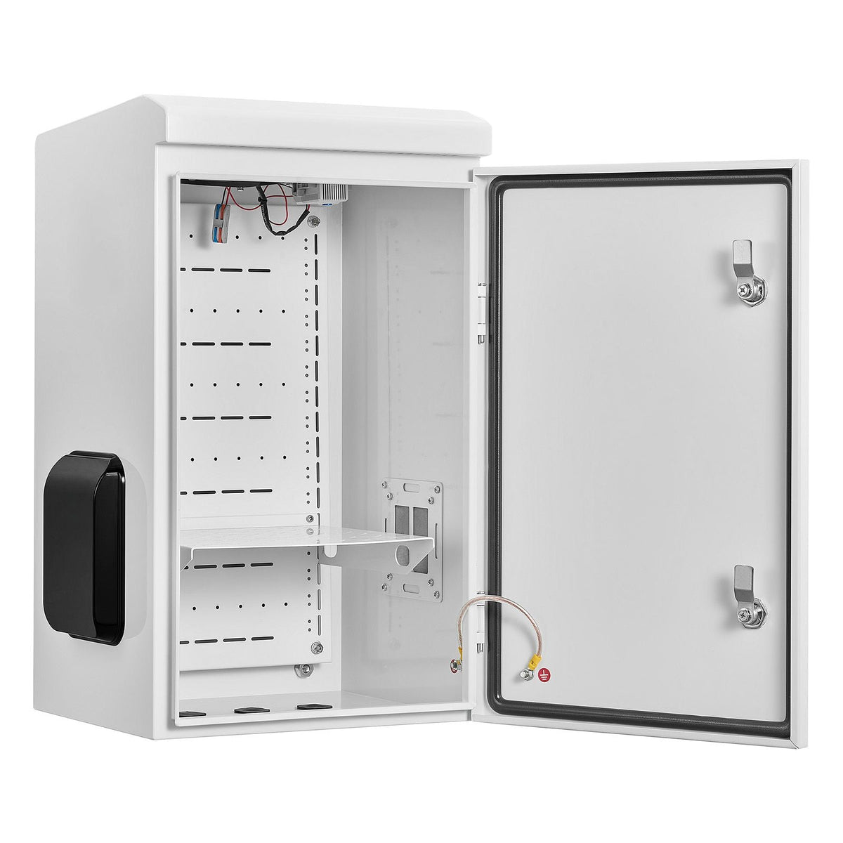 Outdoor Electrical Box, Cold-Rolled Steel, Electrical Junction Box with Thermostat and Fan, Rain Hood, Ventilated Design, IP65 Waterproof Hinged Enclosure, Wall/Pole Mounted, 24 x 16 x 12 in