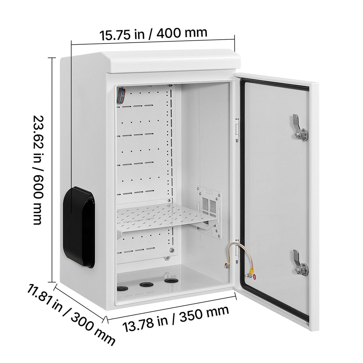 Outdoor Electrical Box, Cold-Rolled Steel, Electrical Junction Box with Thermostat and Fan, Rain Hood, Ventilated Design, IP65 Waterproof Hinged Enclosure, Wall/Pole Mounted, 24 x 16 x 12 in