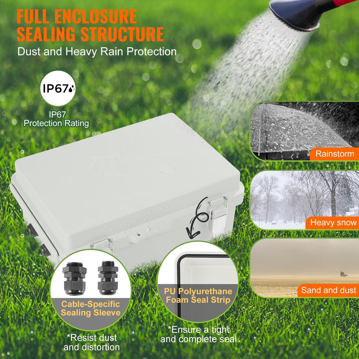 Outdoor Electrical Junction Box, 11.81 x 7.87 x 7.08 in, ABS Plastic Electrical Enclosure Box with Hinged Cover Stainless Steel Latch, IP67 Dustproof Waterproof for Outdoor Electrical Projects