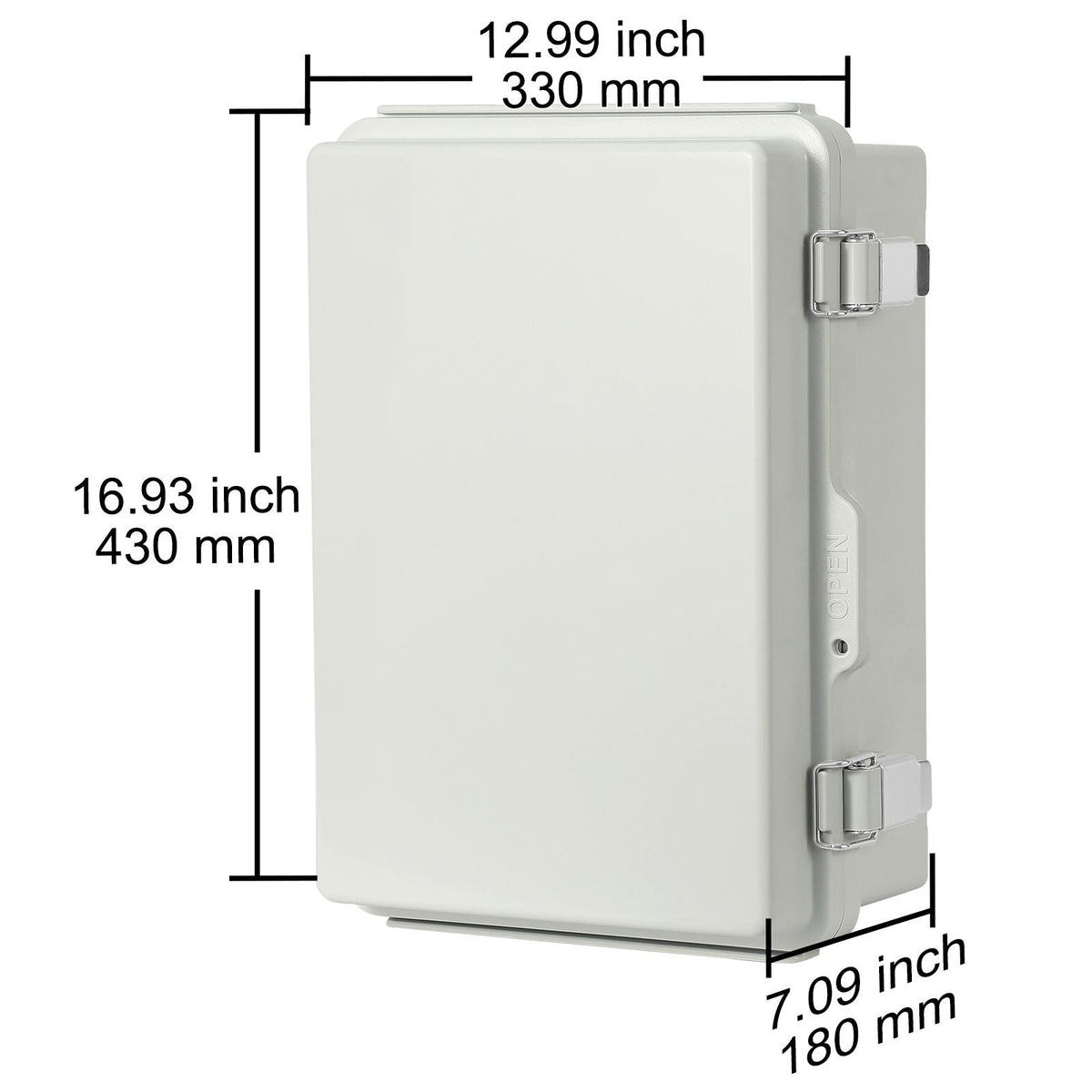 Outdoor Electrical Junction Box, 16.93 x 12.99 x 7.09 in, ABS Plastic Electrical Enclosure Box with Hinged Cover Stainless Steel Latch, IP67 Dustproof Waterproof for Outdoor Electrical Projects