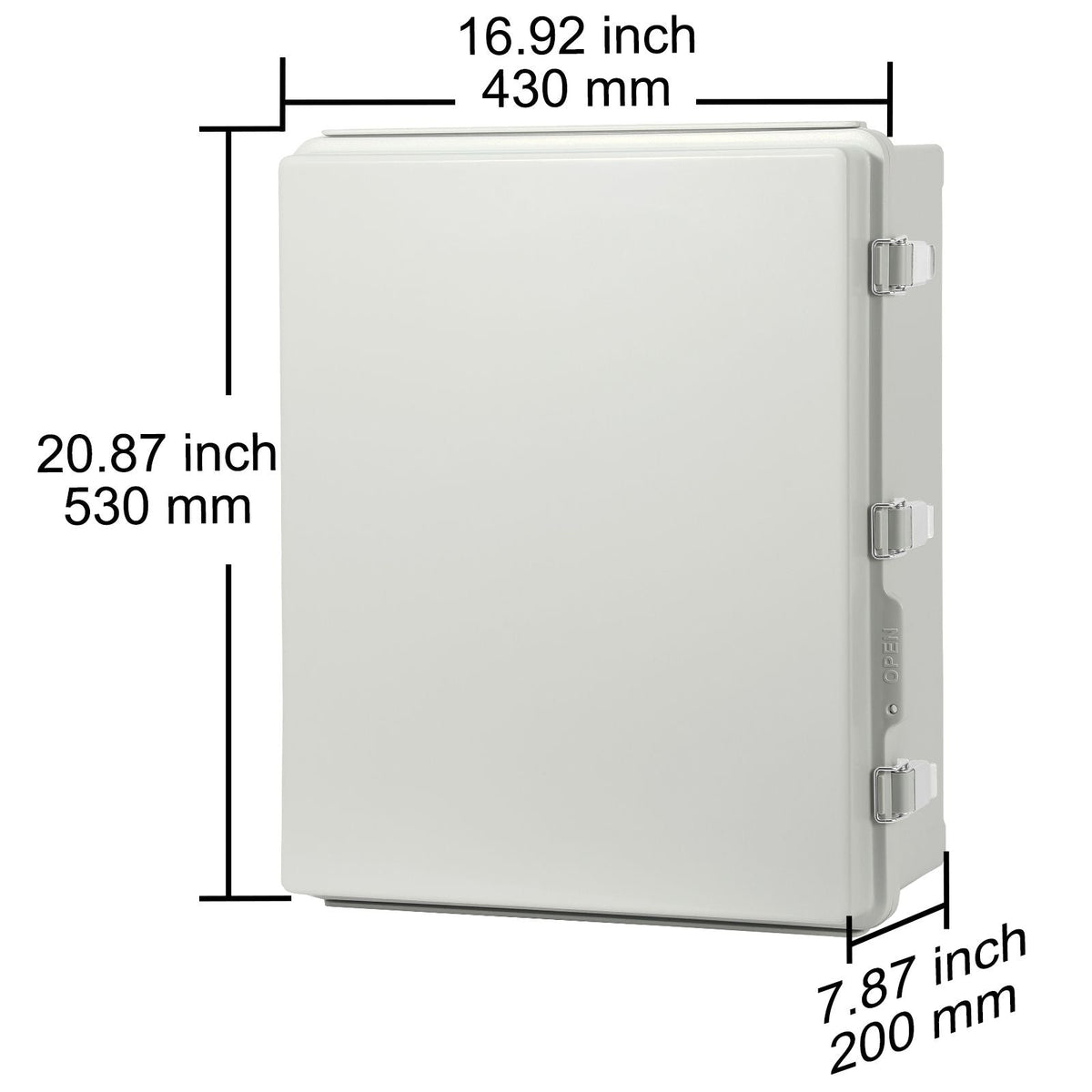 Outdoor Electrical Junction Box, 20.87 x 16.92 x 7.87 in, ABS Plastic Electrical Enclosure Box with Hinged Cover Stainless Steel Latch, IP67 Dustproof Waterproof for Outdoor Electrical Projects