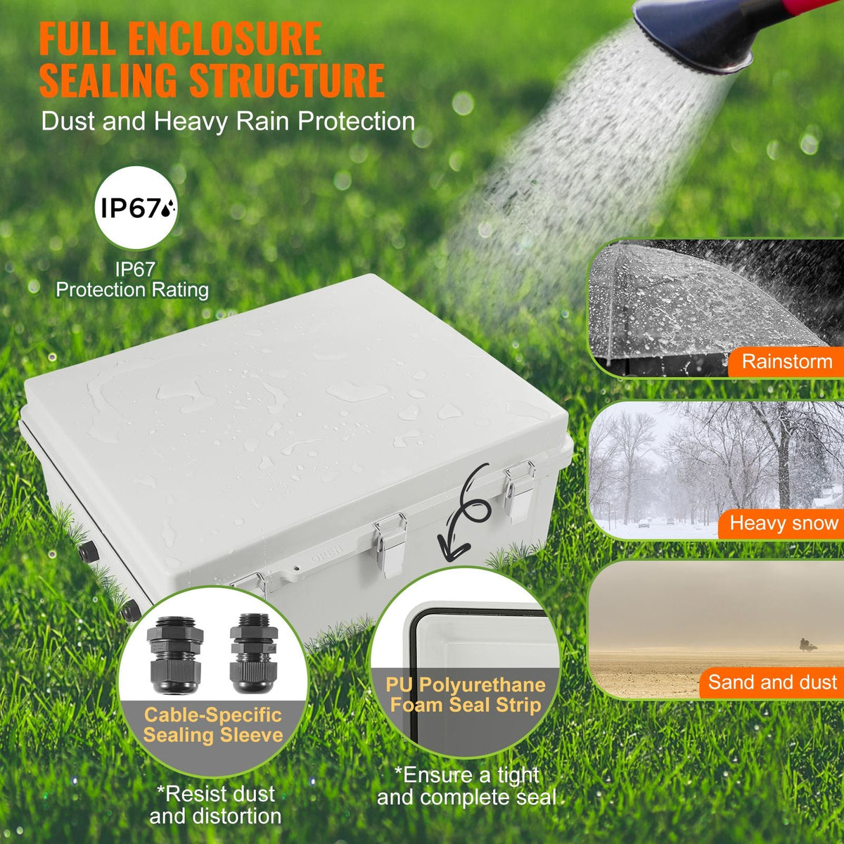 Outdoor Electrical Junction Box, 20.87 x 16.92 x 7.87 in, ABS Plastic Electrical Enclosure Box with Hinged Cover Stainless Steel Latch, IP67 Dustproof Waterproof for Outdoor Electrical Projects