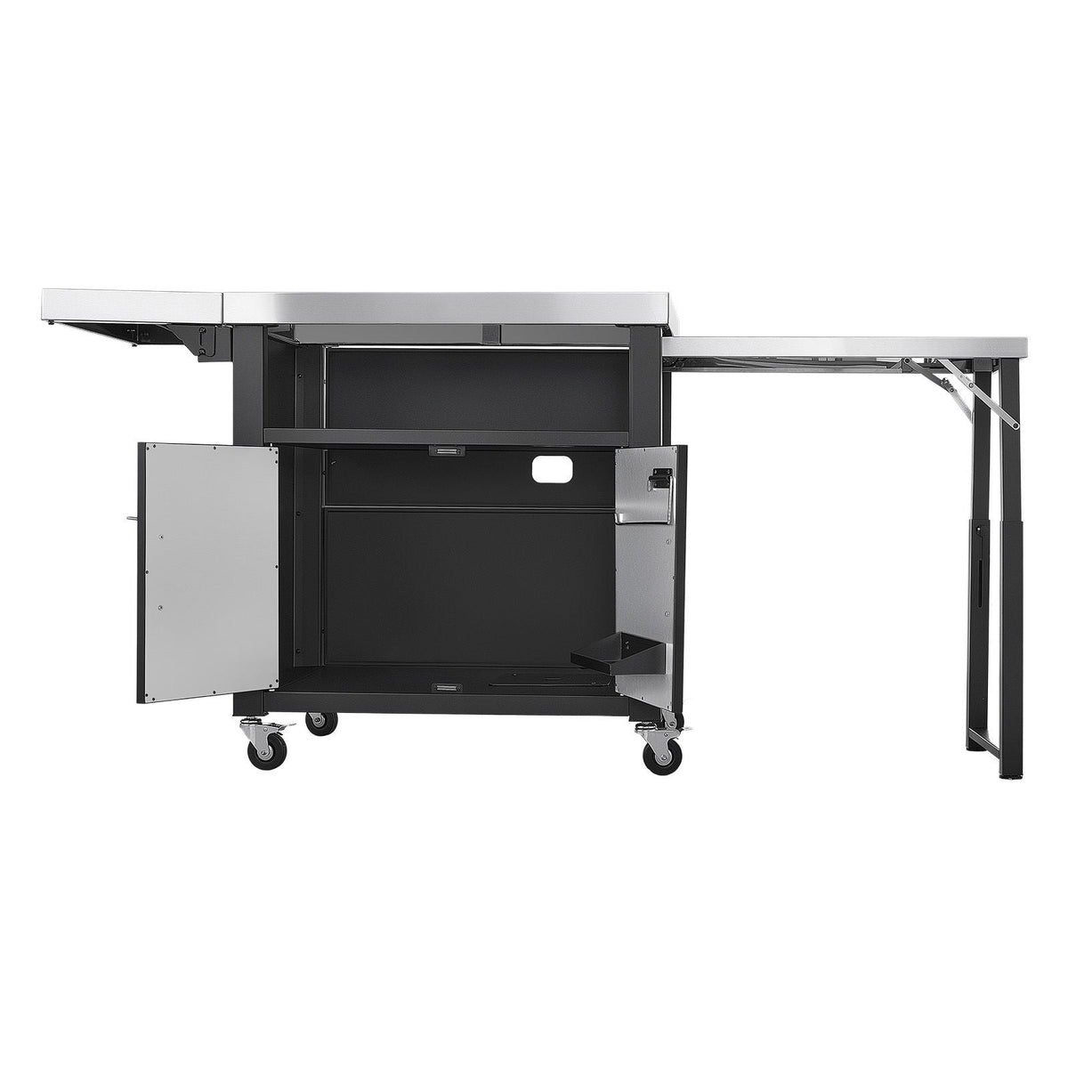 Outdoor Grill Cart with Storage Cabinet, 74.8 Inch Grill Table, Waterproof Kitchen Island with Stainless Steel Top, Pull-Out Plate, Wheels, Movable Food Prep Station for Patio Bar Backyard BBQ
