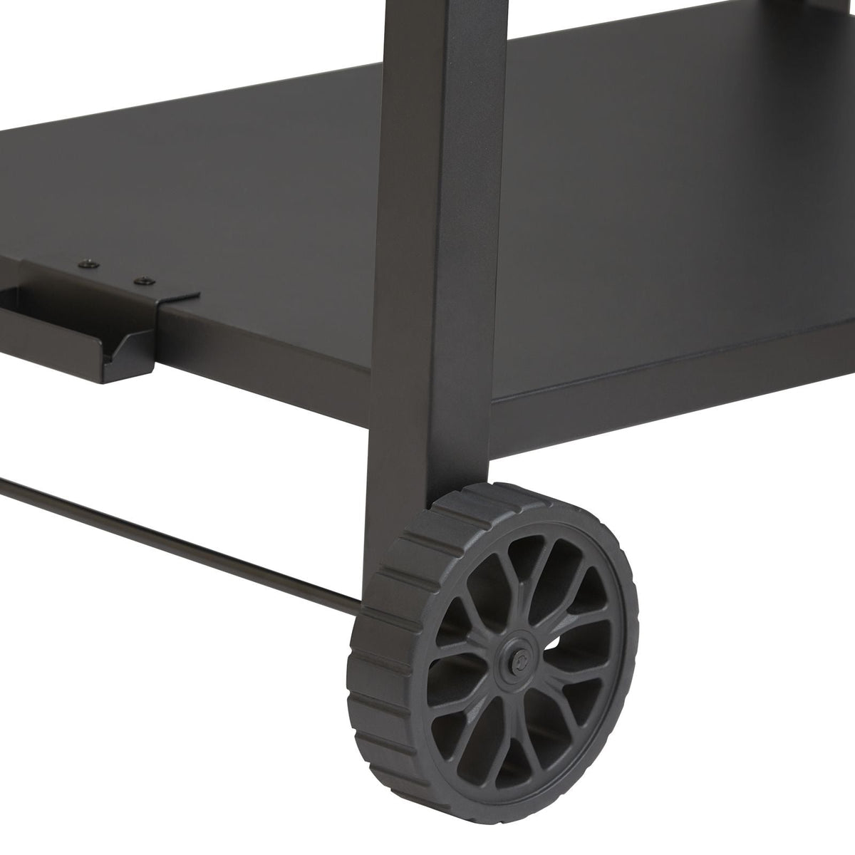 Outdoor Grill Dining Cart with Double-Shelf, BBQ Movable Food Prep Table, Multifunctional Stainless Steel Table Top, Portable Modular Carts for Pizza Oven, Worktable with 2 Wheels, Carry Handle