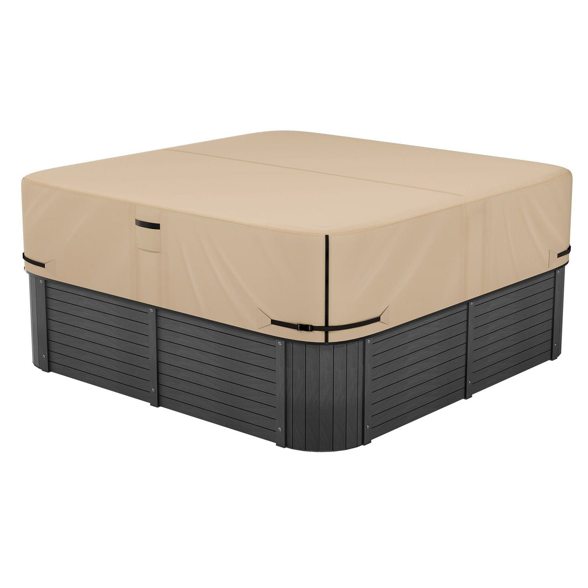 Outdoor Hot Tub Cover, 90 x 90 x 20 Inch Weatherproof and Waterproof Hot Tub Cover Protector, 600D Heavy Duty Oxford Fabric and 950N Tearing Strength, Square Spa Covers for Hottub, Brown