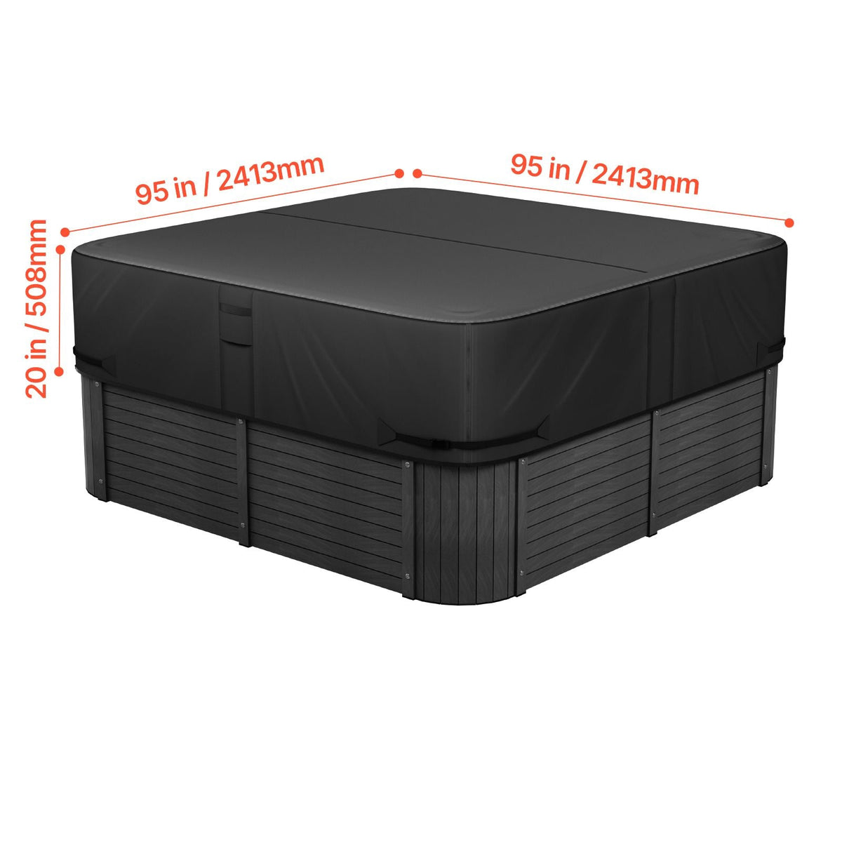 Outdoor Hot Tub Cover, 95 x 95 x 20 Inch Weatherproof and Waterproof Hot Tub Cover Protector, 600D Heavy Duty Oxford Fabric and 950N Tearing Strength, Square Spa Covers for Hottub, Black