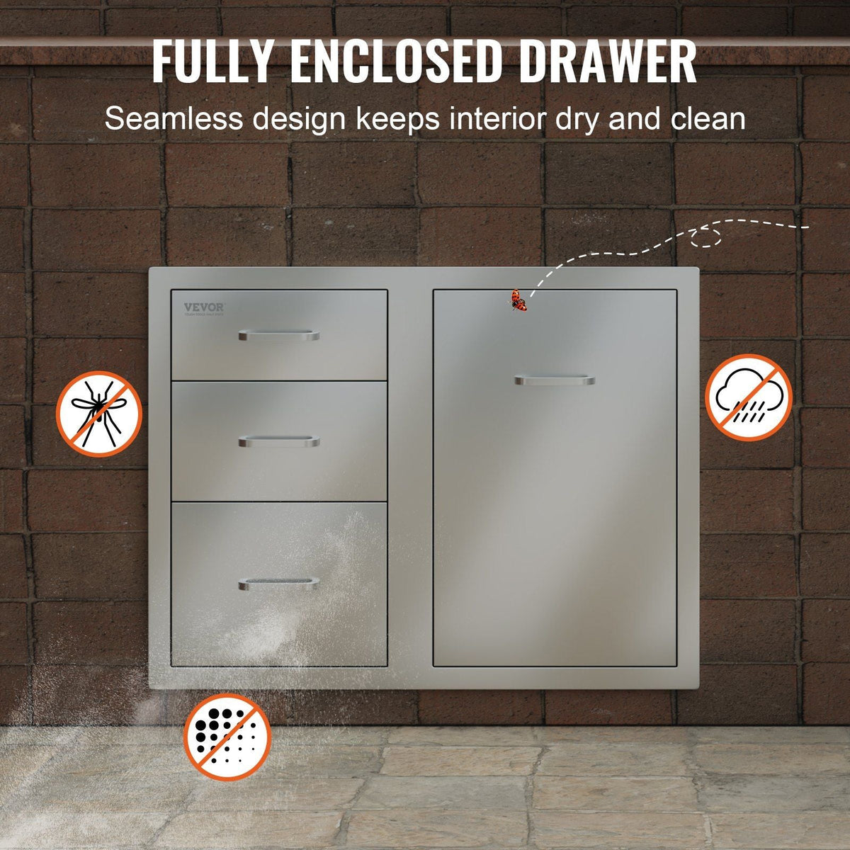 Outdoor Kitchen Door Drawer Combo 29.5" W x 22.6" H x 21.7''D, Access Door/Triple Drawers with Propane Drawer and Adjustable Garbage Ring, Perfect for BBQ Island Patio Grill Station