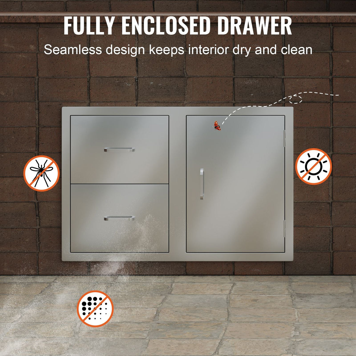 Outdoor Kitchen Door Drawer Combo 32.5" W x 21.6" H x 20.5''D, Access Door/Double Drawers with Paper Towel Rack, BBQ Island Drawers with Stainless Steel Handles for Outdoor Kitchen