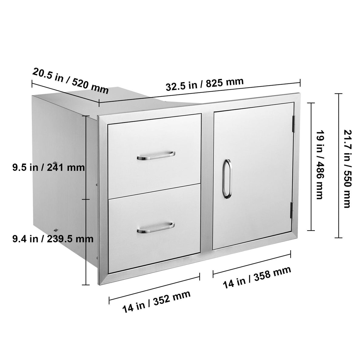 Outdoor Kitchen Door Drawer Combo 32.5" W x 21.6" H x 20.5''D, Access Door/Double Drawers with Paper Towel Rack, BBQ Island Drawers with Stainless Steel Handles for Outdoor Kitchen