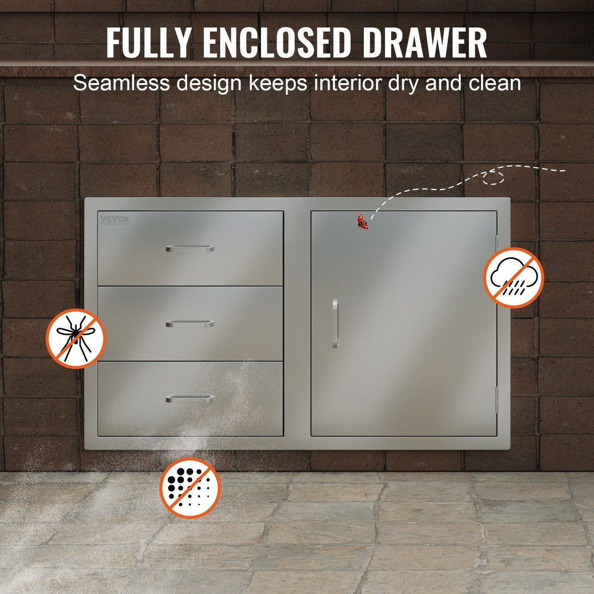 Outdoor Kitchen Door Drawer Combo 38.1''W x 22.6''H x 20.8''D, BBQ Access Door/Triple Drawers Combo with Stainless Steel Handles, Perfect for BBQ Island Patio Grill Station