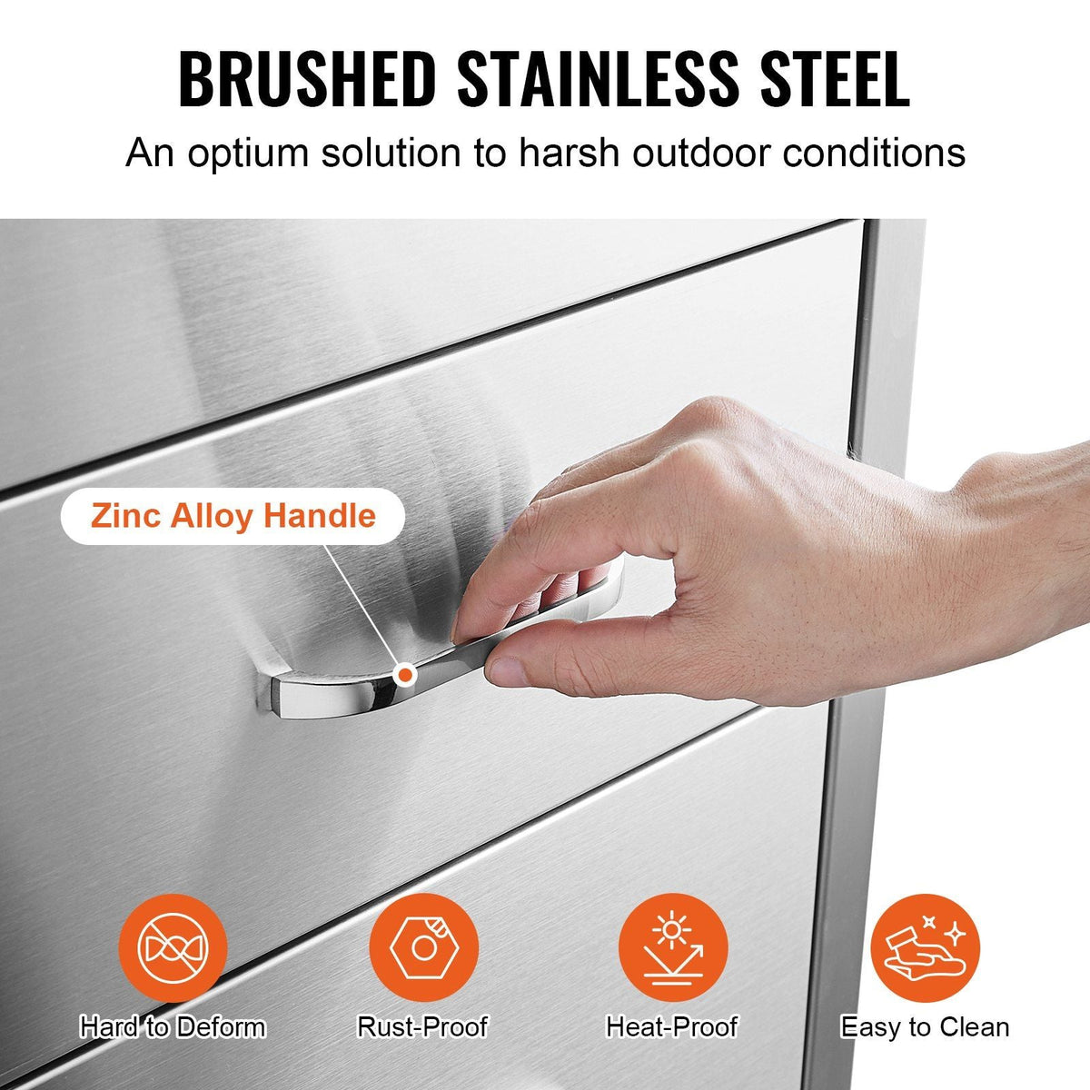 Outdoor Kitchen Drawers 14" W x 20.3" H x 23" D, Flush Mount Triple Access BBQ Drawers Stainless Steel with Handle, BBQ Island Drawers for Outdoor Kitchens or Patio Grill Station