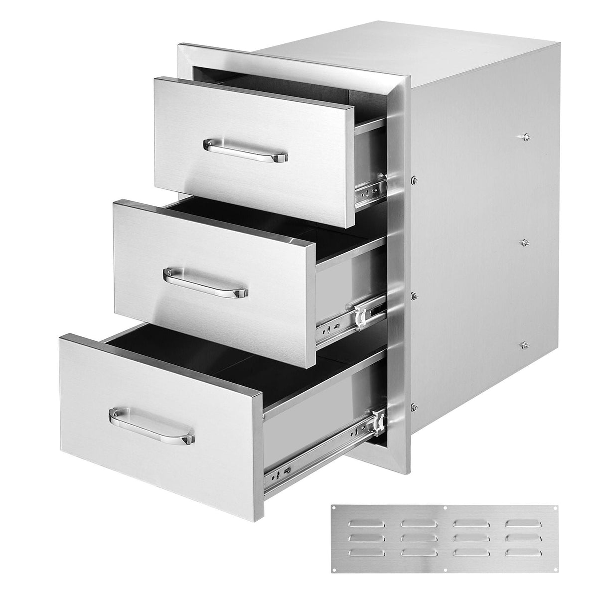 Outdoor Kitchen Drawers 16" W x 21.5" H x 18" D, Flush Mount Triple Access BBQ Drawers with Stainless Steel Handle, BBQ Island Drawers for Outdoor Kitchens or BBQ Island Patio Grill Station