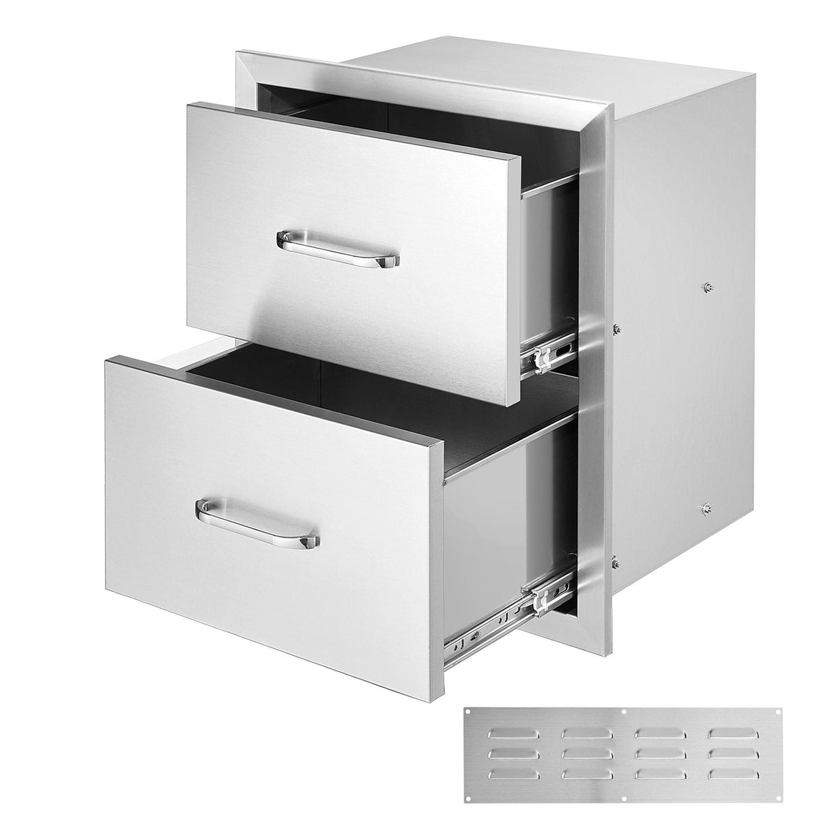 Outdoor Kitchen Drawers 17.8W x 20.2H x 12.2D Inch, Flush Mount Double BBQ Drawers Stainless Steel with Handle, BBQ Island Drawers for Outdoor Kitchens or Patio Grill Station