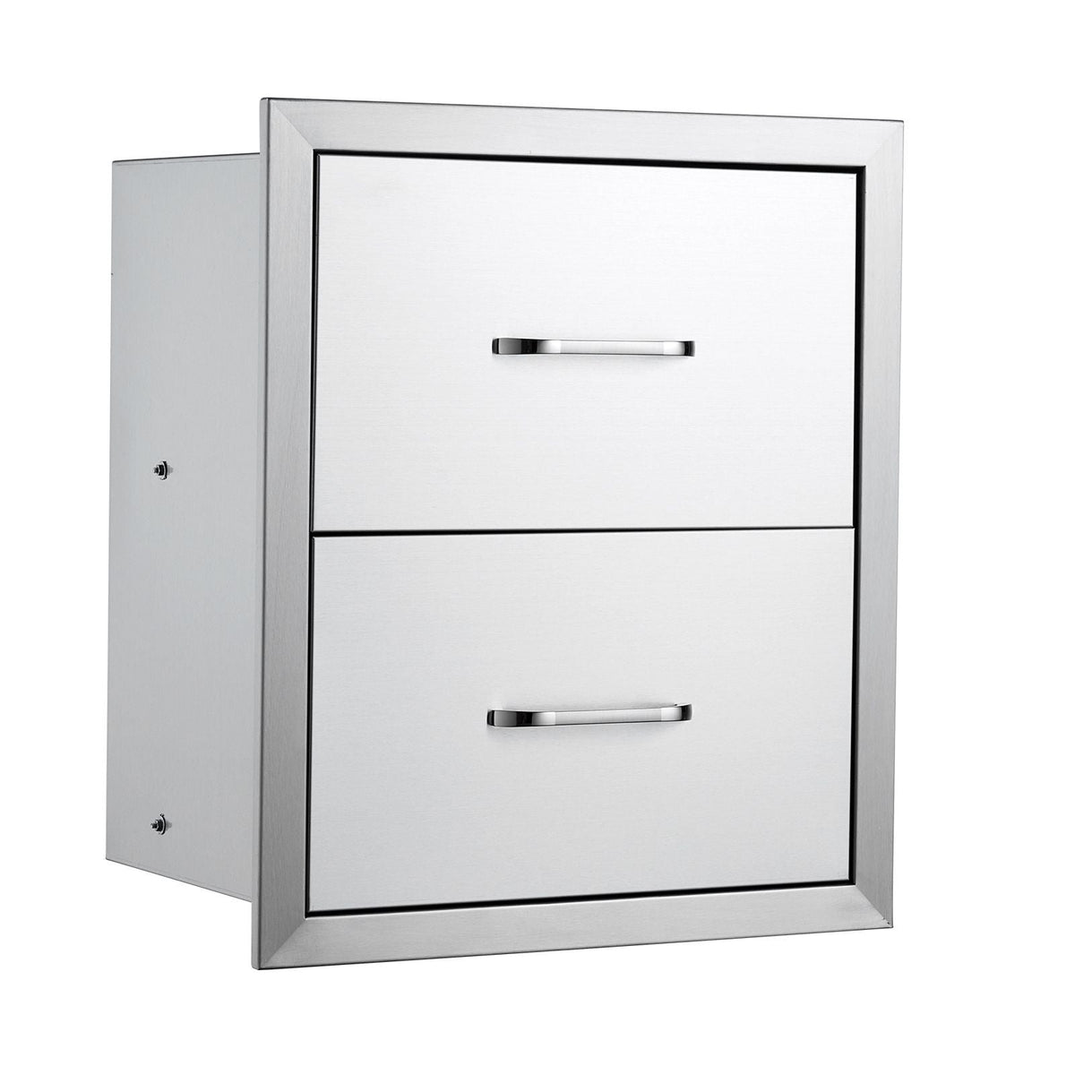 Outdoor Kitchen Drawers 17.8W x 20.2H x 12.2D Inch, Flush Mount Double BBQ Drawers Stainless Steel with Handle, BBQ Island Drawers for Outdoor Kitchens or Patio Grill Station