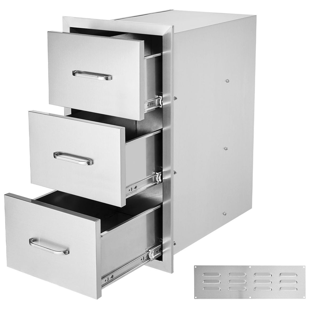 Outdoor Kitchen Drawers, 18.5"W x 22.5"H x 22.5"D Triple Access Drawers, Stainless Steel Flush Mount Cabinets, BBQ Island Drawers Storage with Handle, for Outdoor Kitchens or Patio Grill Station