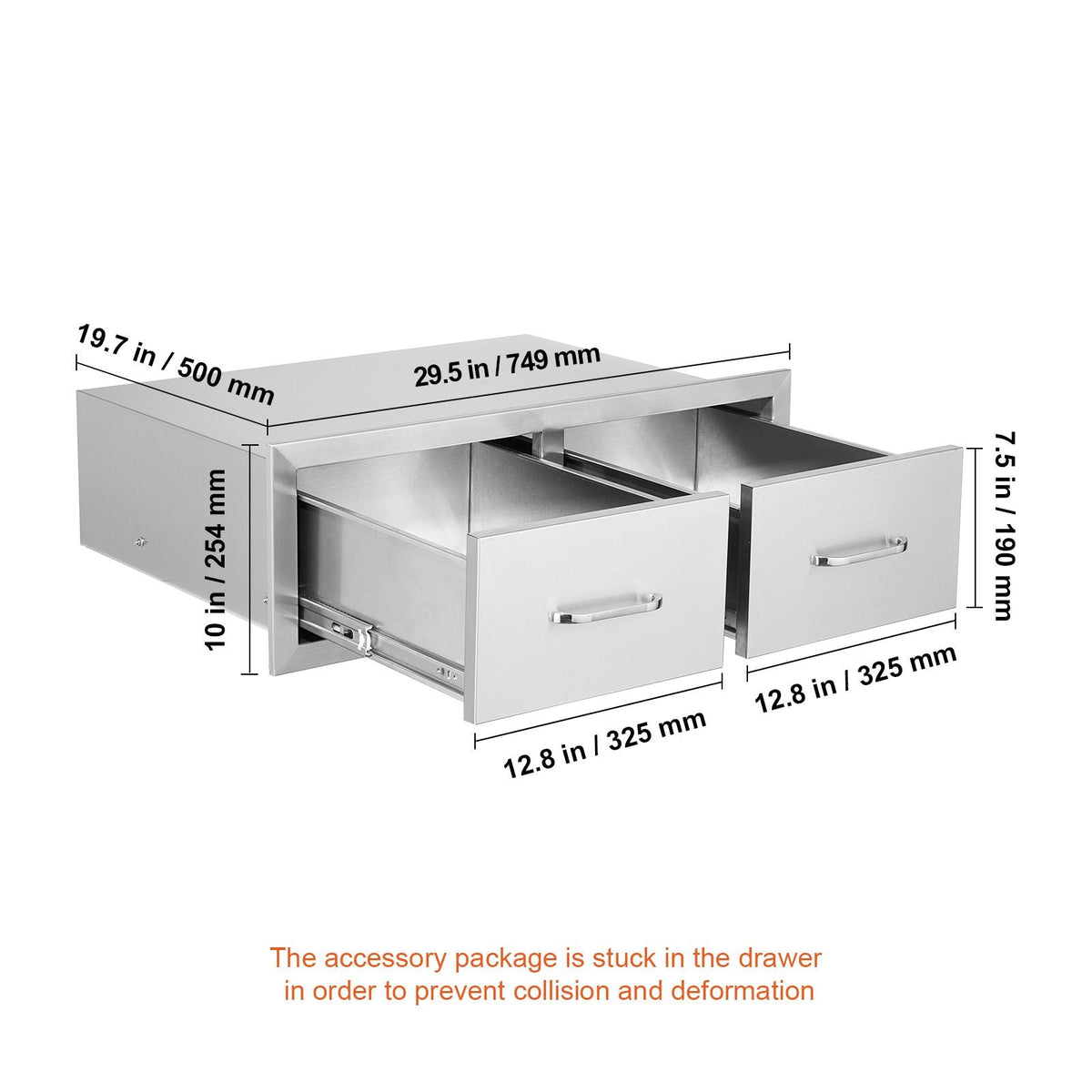 Outdoor Kitchen Drawers 30" W x 10" H x 20" D, Horizontal Double BBQ Access Drawers Stainless Steel with Handle, BBQ Island Drawers for Outdoor Kitchens or Patio Grill Station