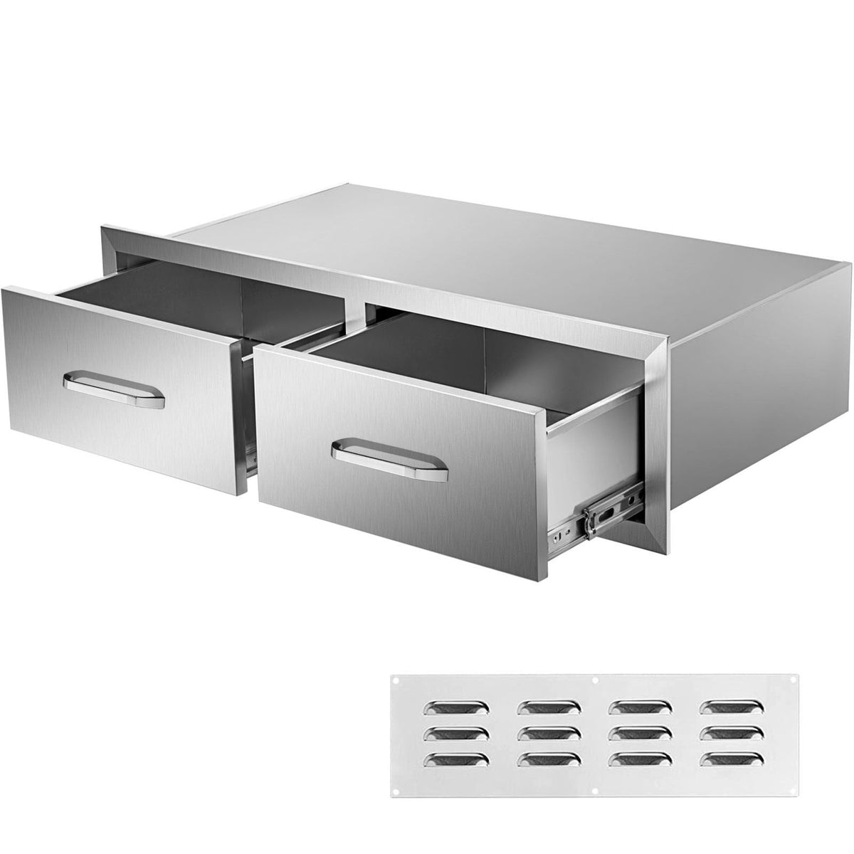 Outdoor Kitchen Drawers 30" W x 10" H x 20" D, Horizontal Double BBQ Access Drawers Stainless Steel with Handle, BBQ Island Drawers for Outdoor Kitchens or Patio Grill Station