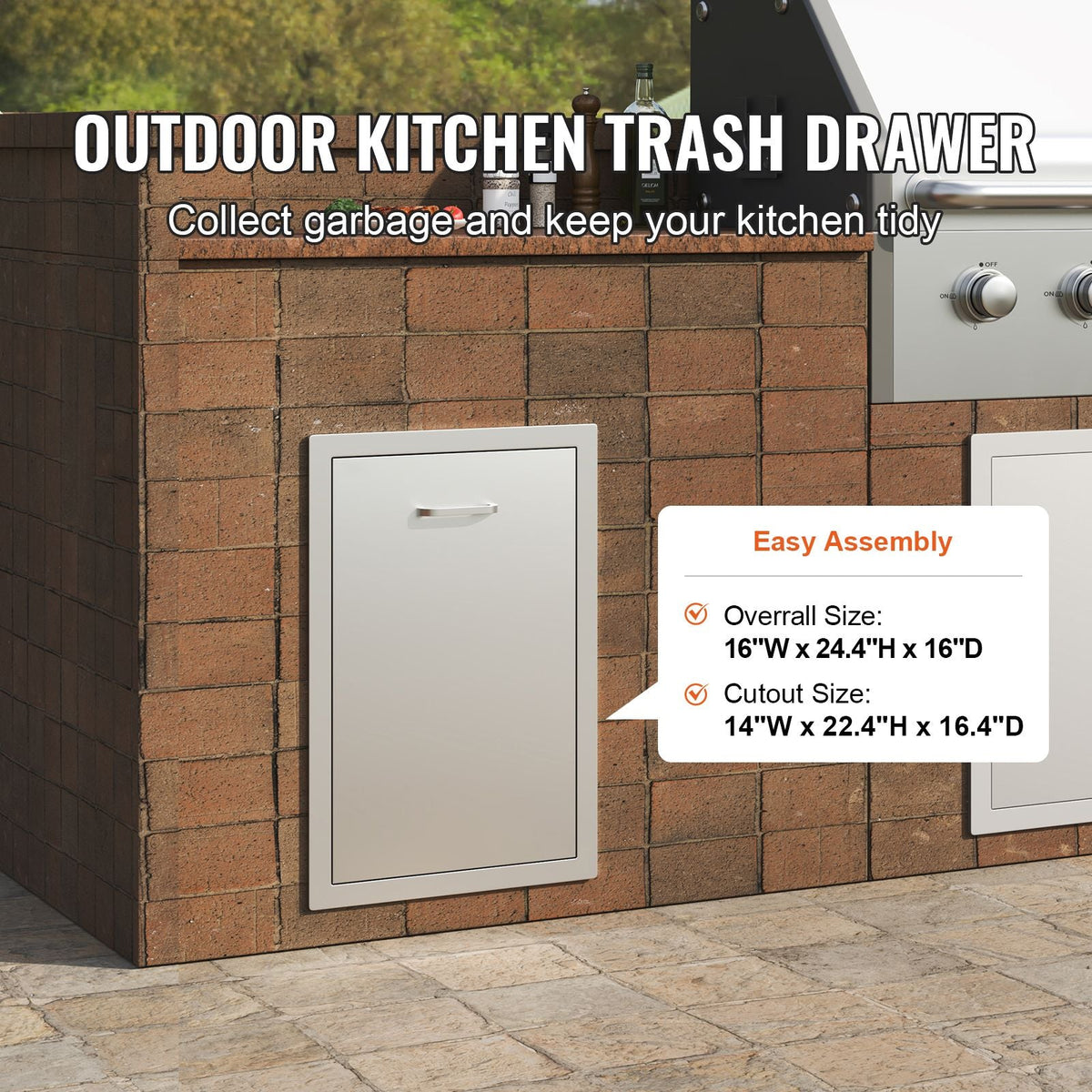 Outdoor Kitchen Propane Tank Drawer 16Wx24.4Hx16D Inch Stainless Steel Pull Out Trash Drawer with Handle for Outdoor Kitchen BBQ Island