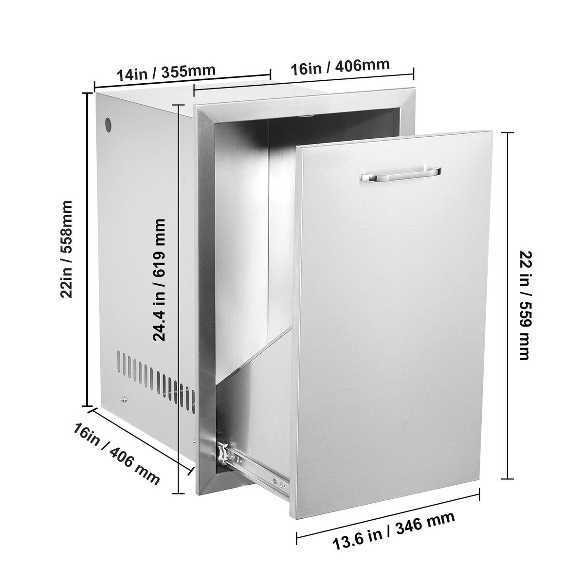 Outdoor Kitchen Propane Tank Drawer 16Wx24.4Hx16D Inch Stainless Steel Pull Out Trash Drawer with Handle for Outdoor Kitchen BBQ Island