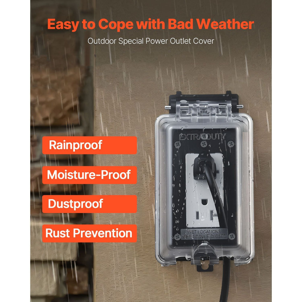 Outdoor Outlet Cover, 1-Gang Weatherproof Electrical Outlet Cover with Lockable Design, High-Strength PC Material, 6-in-1 Outside Receptacle Socket, Horizontal/Vertical for Easy Installation