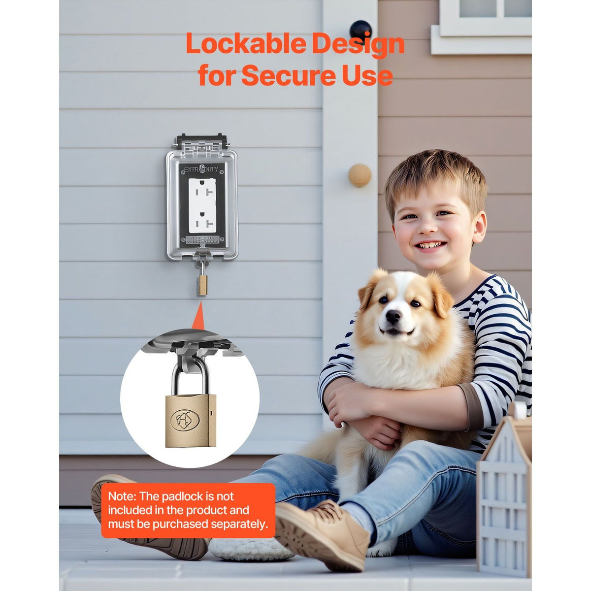 Outdoor Outlet Cover, 1-Gang Weatherproof Electrical Outlet Cover with Lockable Design, High-Strength PC Material, 6-in-1 Outside Receptacle Socket, Horizontal/Vertical for Easy Installation