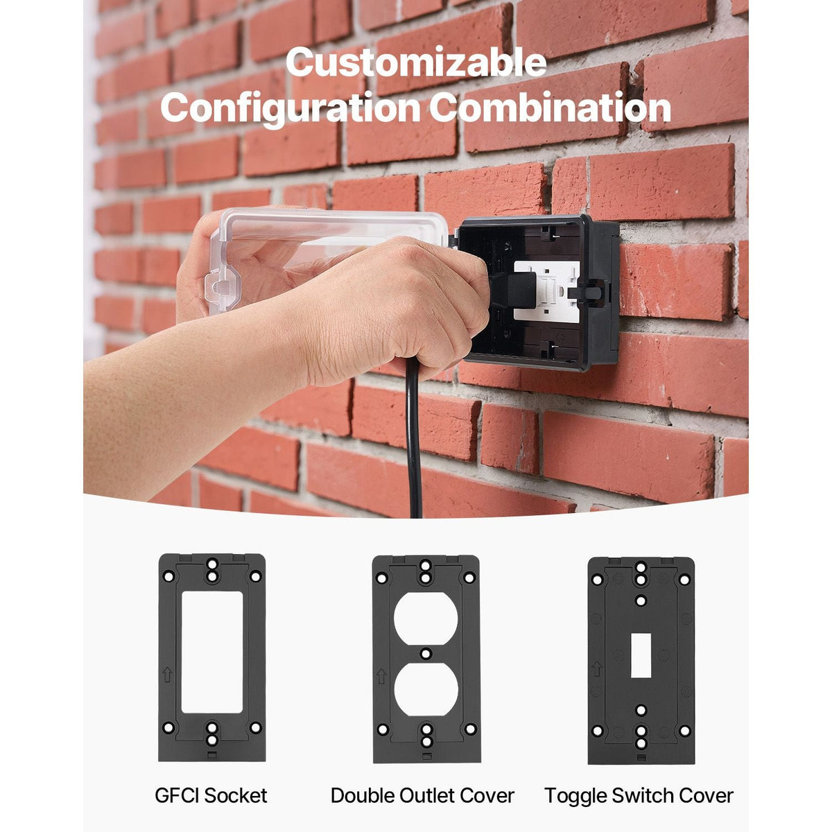 Outdoor Outlet Cover, 1-Gang Weatherproof Electrical Outlet Cover with Lockable Design, High-Strength PC Material, 6-in-1 Outside Receptacle Socket, Horizontal/Vertical for Easy Installation
